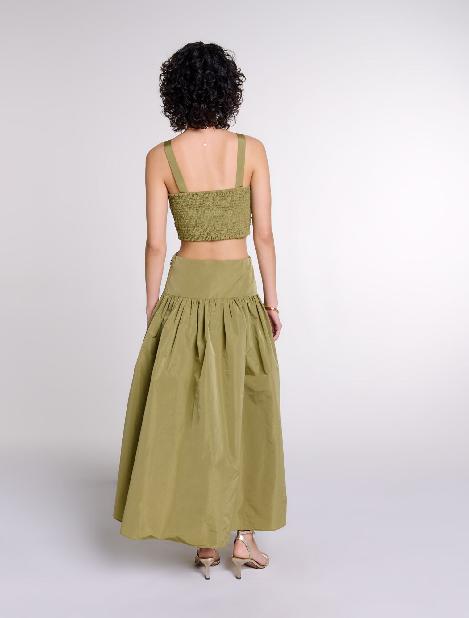 Maje - Đầm dài maxi taffeta cổ V cut-out
