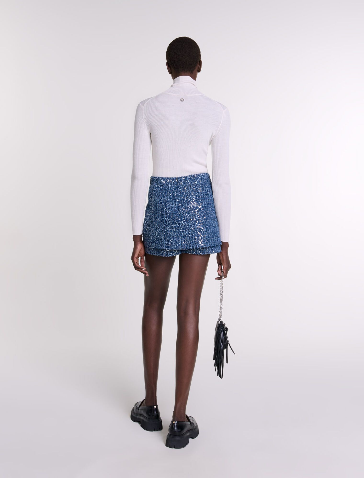 Maje - Quần short giả váy tweed hiệu ứng sequin