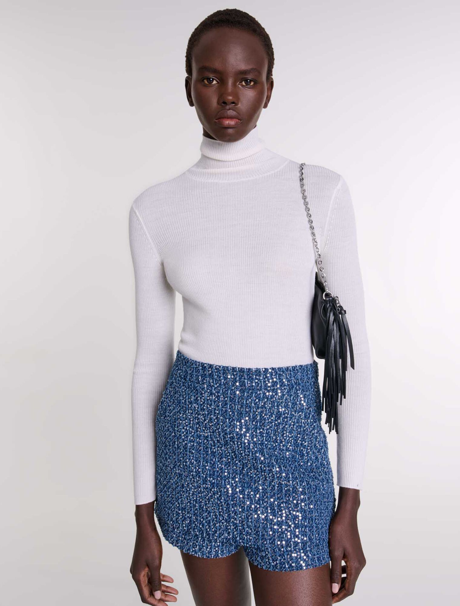 Maje - Quần short giả váy tweed hiệu ứng sequin