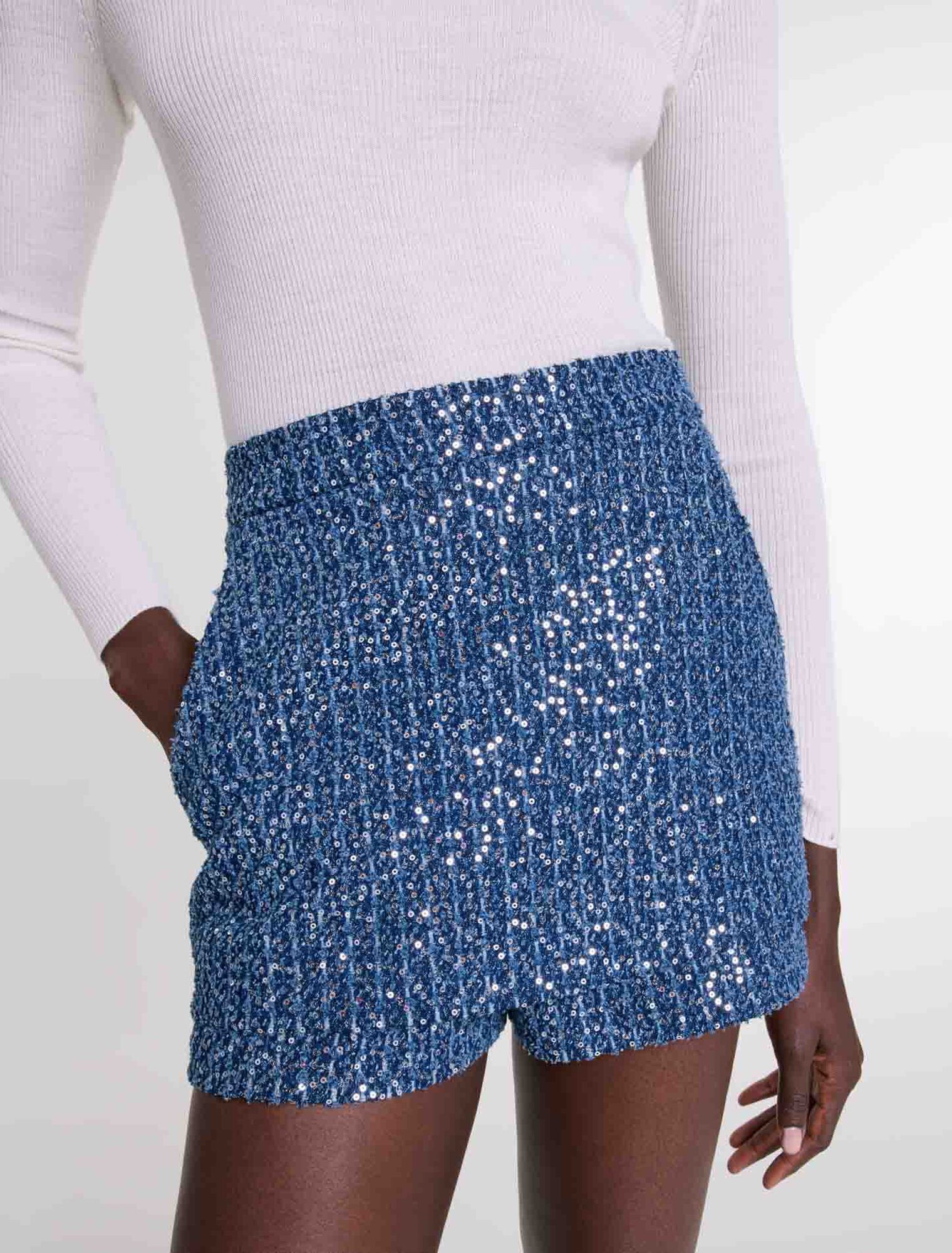 Maje - Quần short giả váy tweed hiệu ứng sequin
