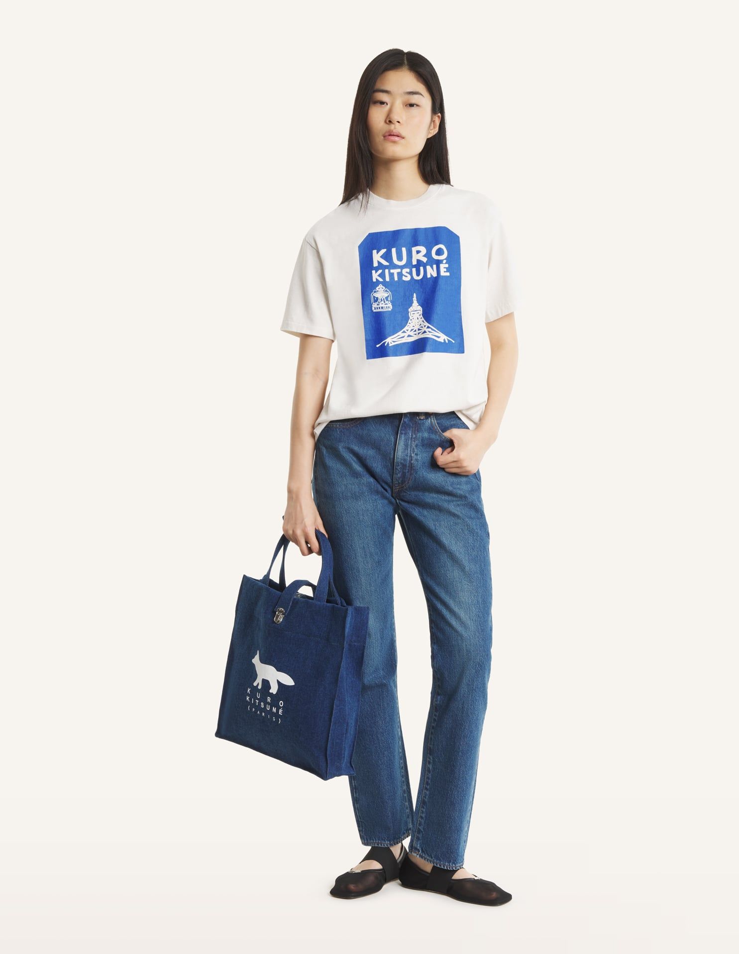 Áo thun unisex MAISON KITSUNE x KURO Tokyo-Paris Crossroads Vintage Wash