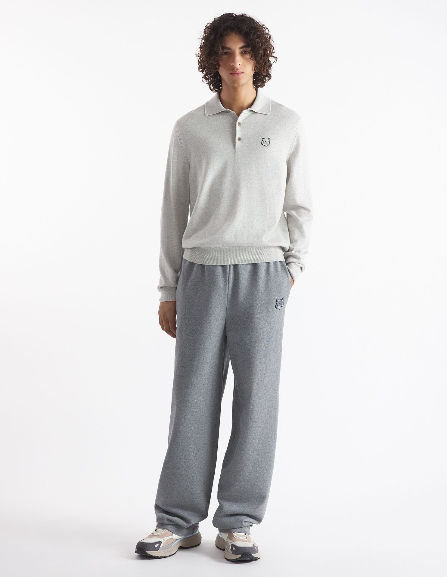 Maison Kitsuné - Áo polo len dài tay Bold Fox Head dáng Regular