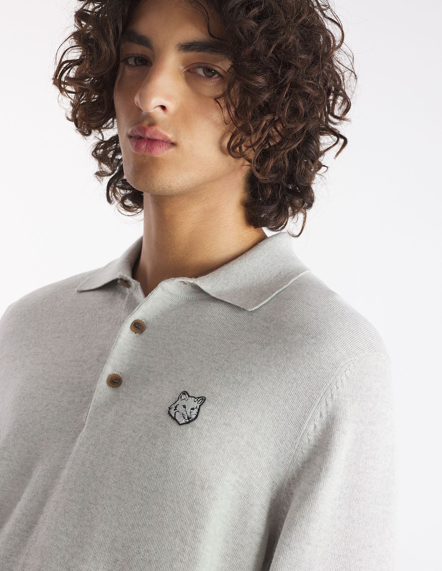 Maison Kitsuné - Áo polo len dài tay Bold Fox Head dáng Regular