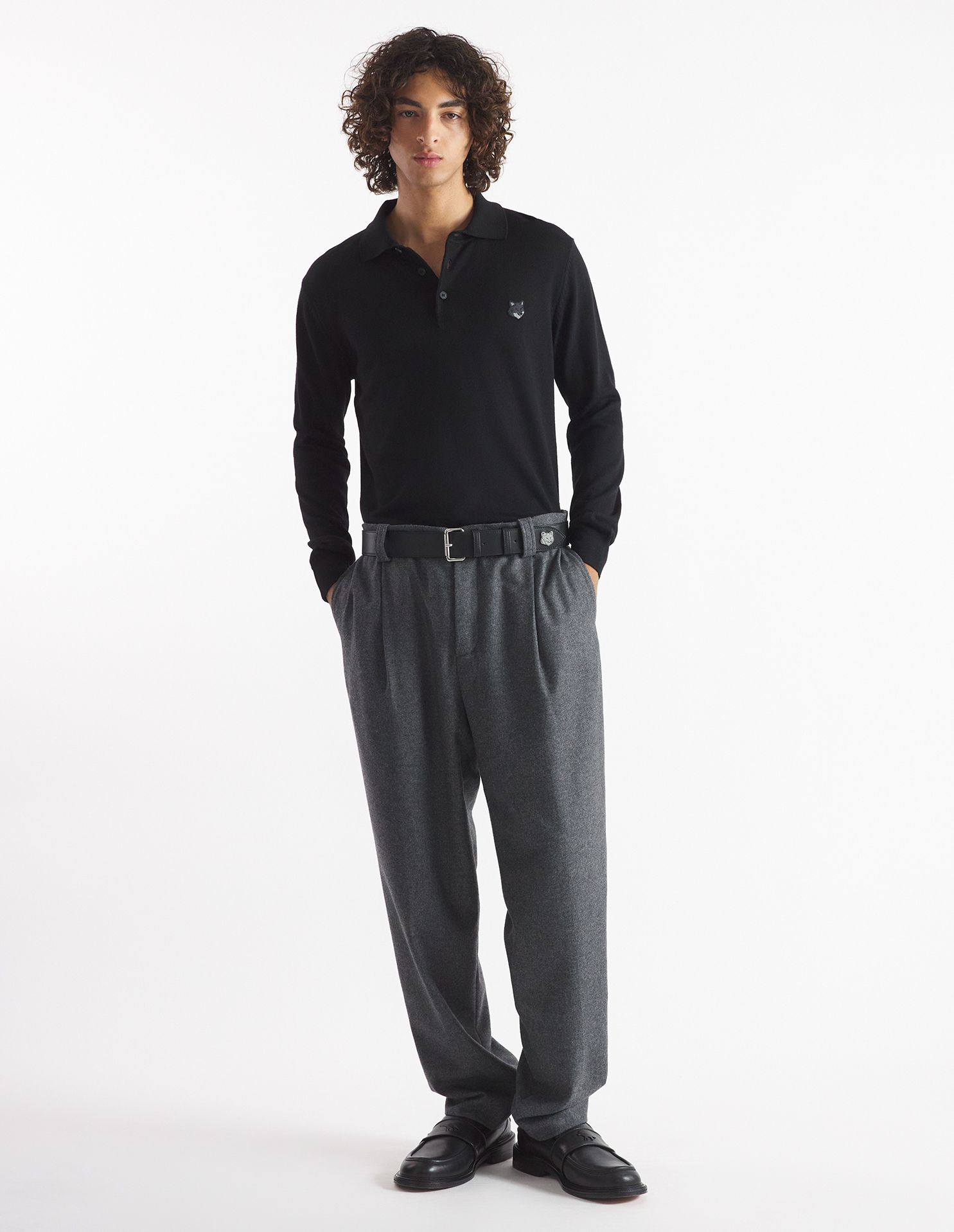 Maison Kitsuné - Áo polo len dài tay Bold Fox Head dáng Regular
