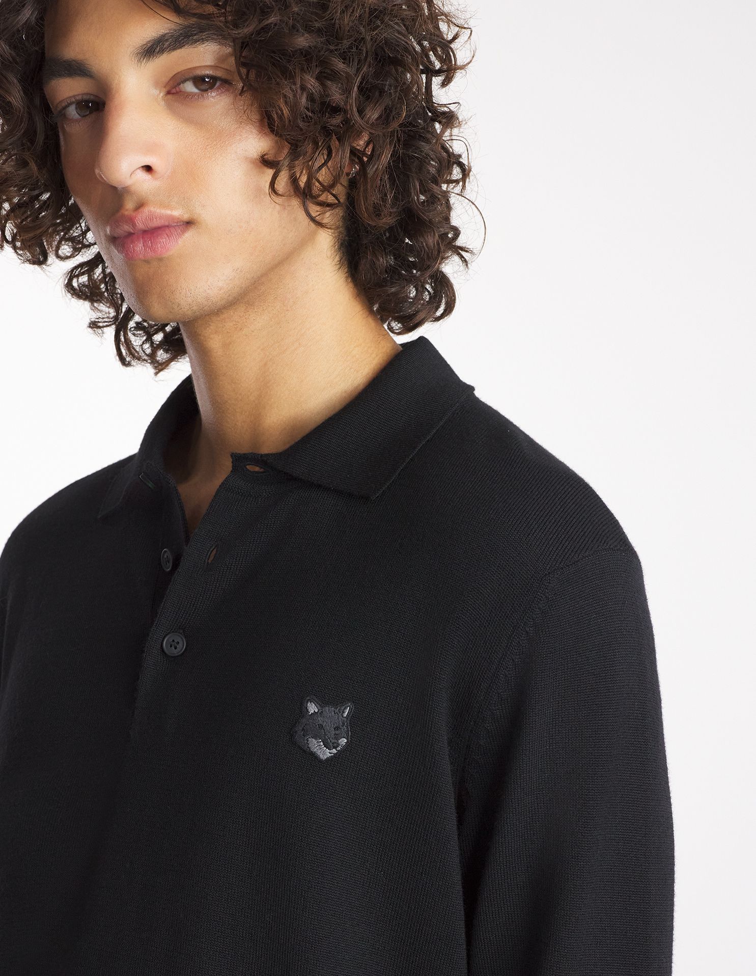 Maison Kitsuné - Áo polo len dài tay Bold Fox Head dáng Regular