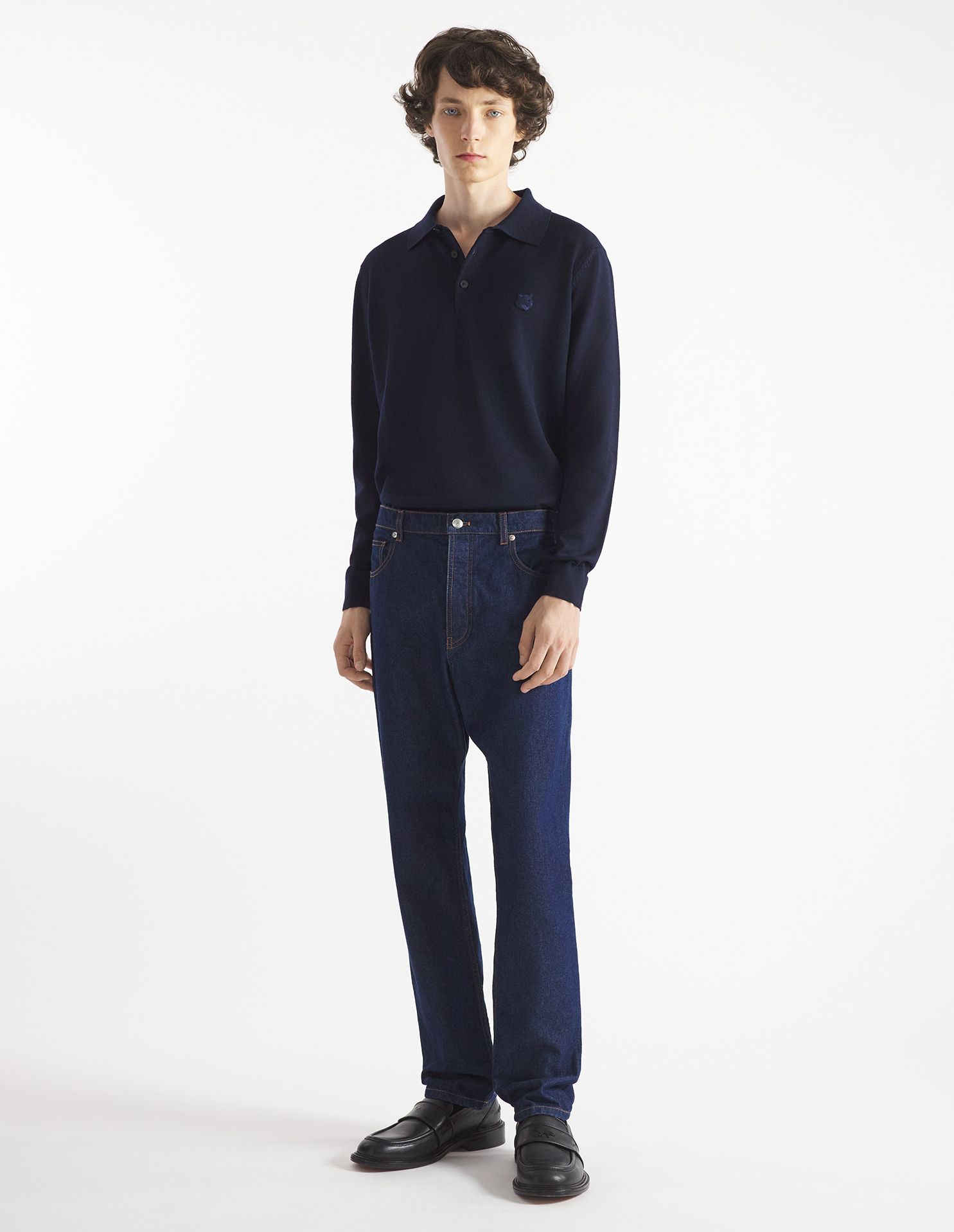 Maison Kitsuné - Áo polo len dài tay Bold Fox Head dáng Regular