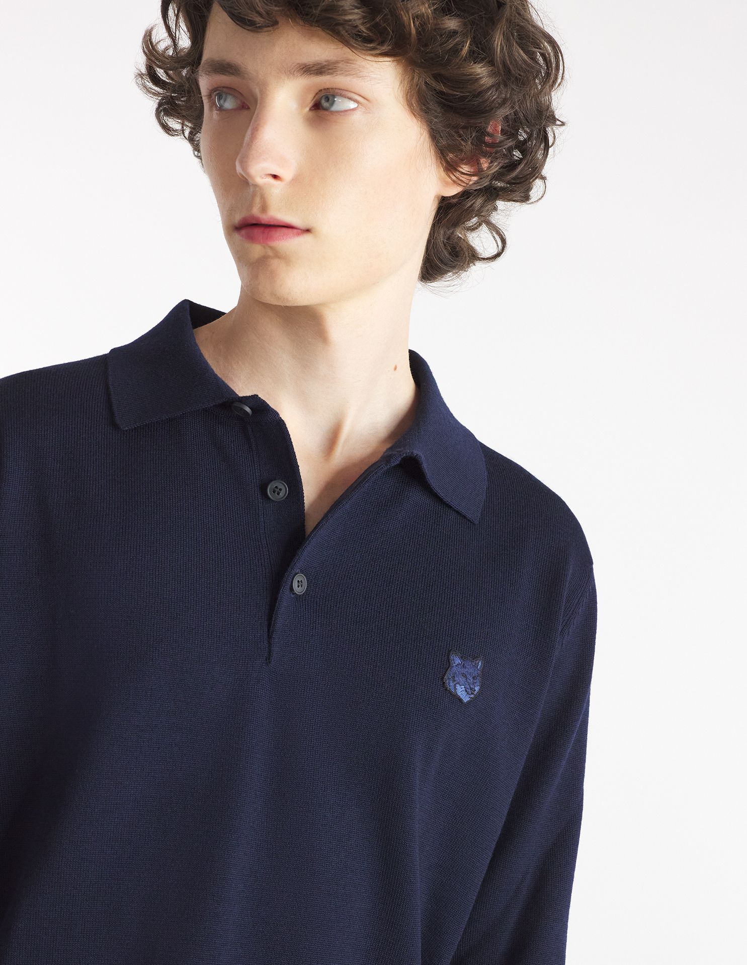Maison Kitsuné - Áo polo len dài tay Bold Fox Head dáng Regular