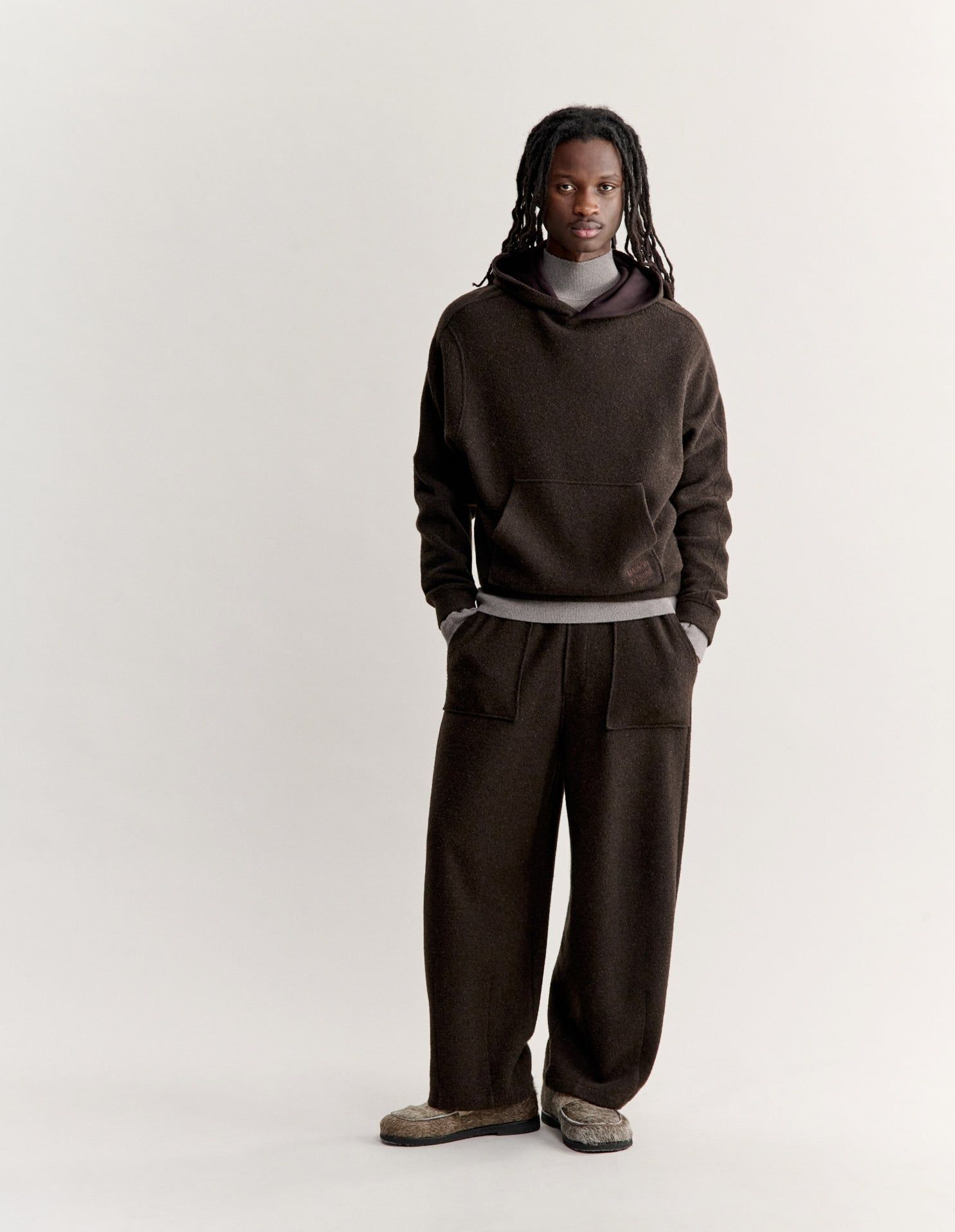 Áo hoodie nam nỉ pha len dáng relaxed