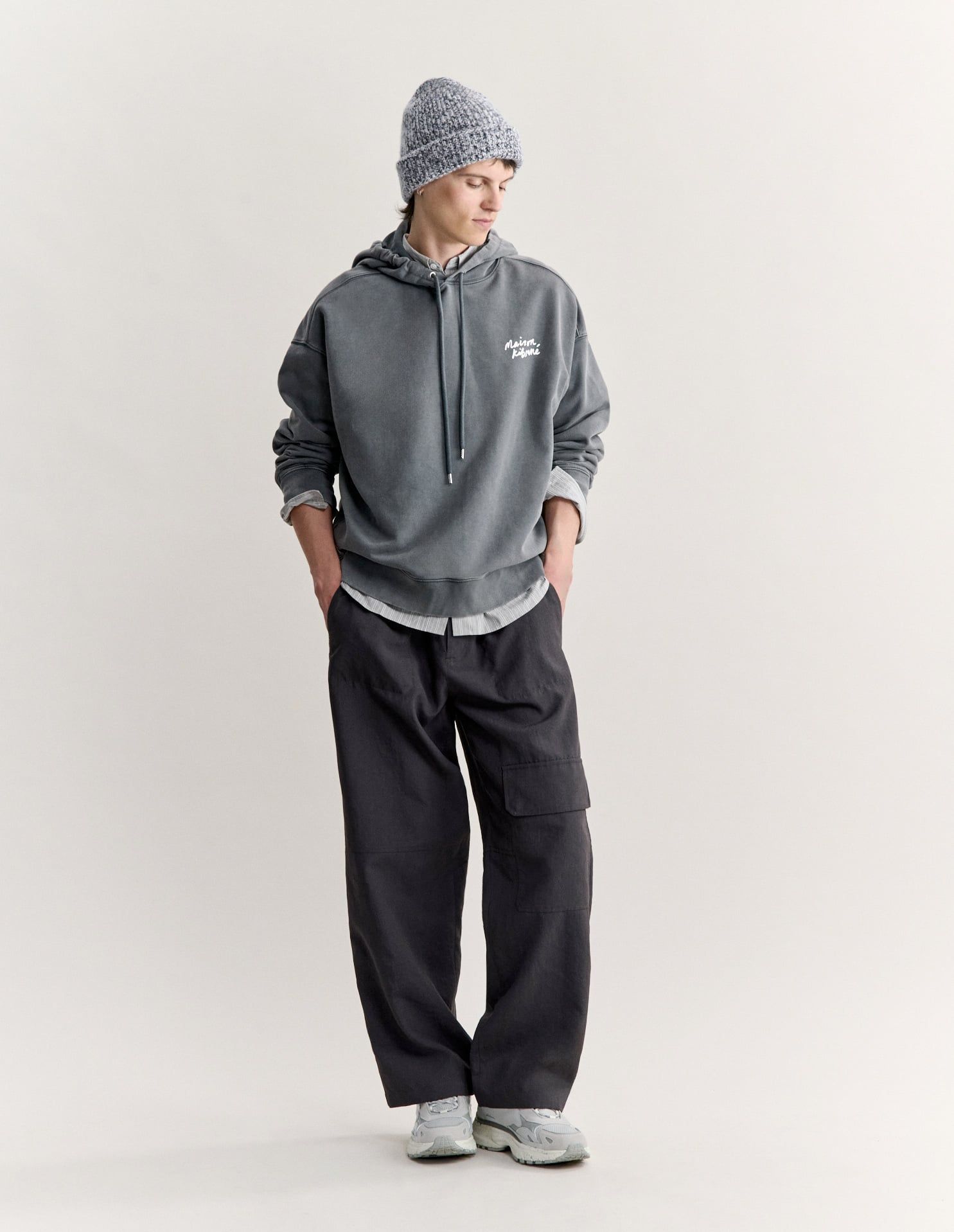 Áo hoodie nam Maison Kitsuné Handwriting phai màu dáng oversize