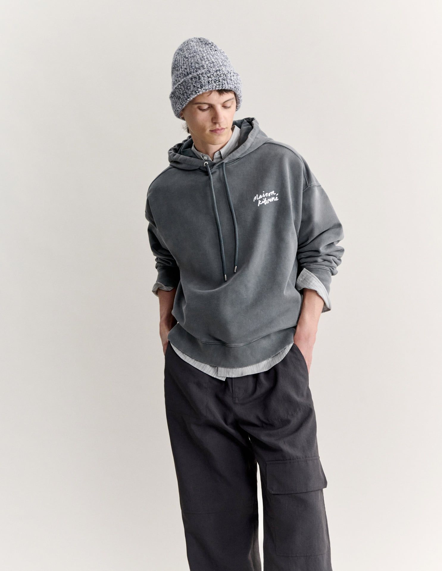 Áo hoodie nam Maison Kitsuné Handwriting phai màu dáng oversize