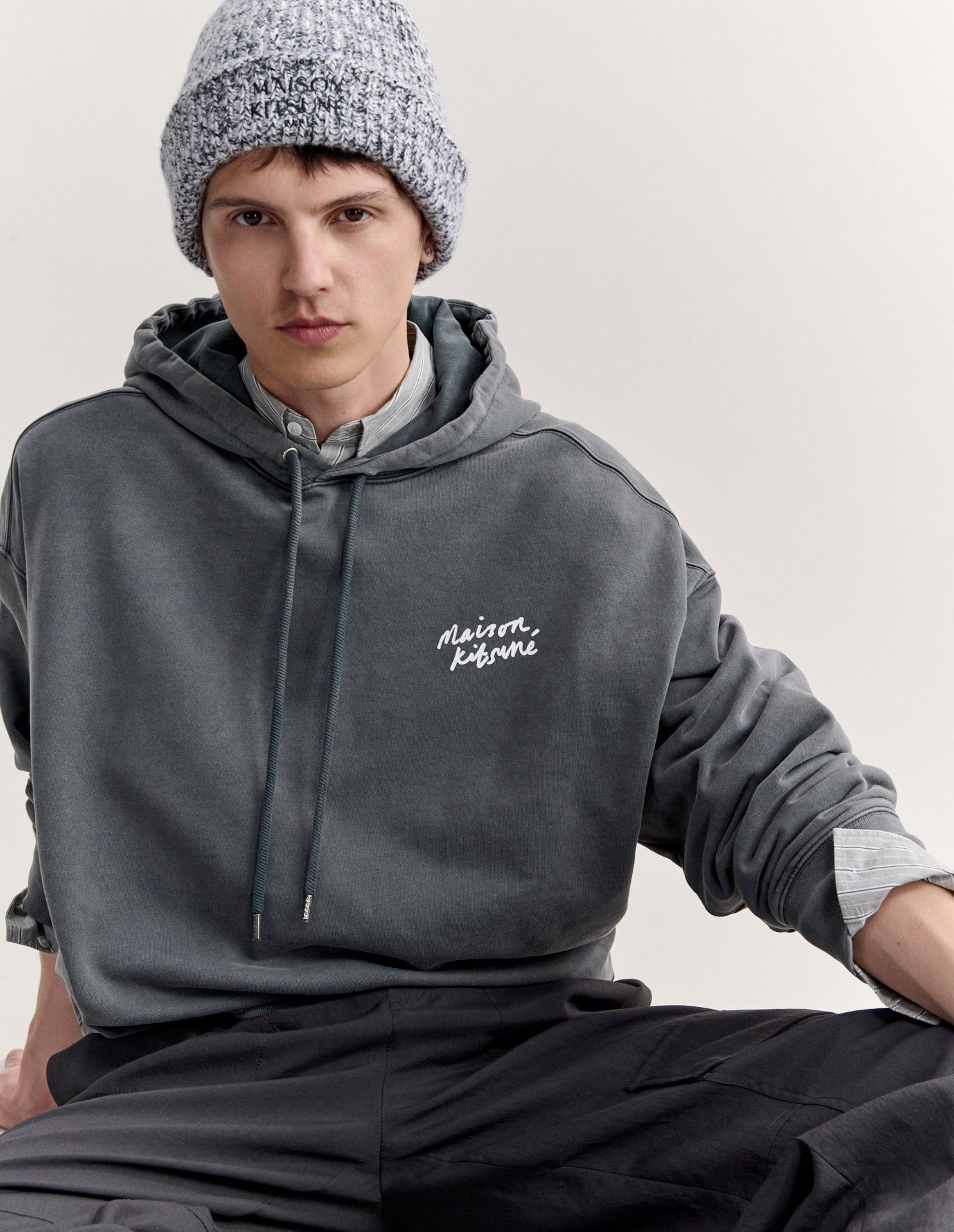 Áo hoodie nam Maison Kitsuné Handwriting phai màu dáng oversize
