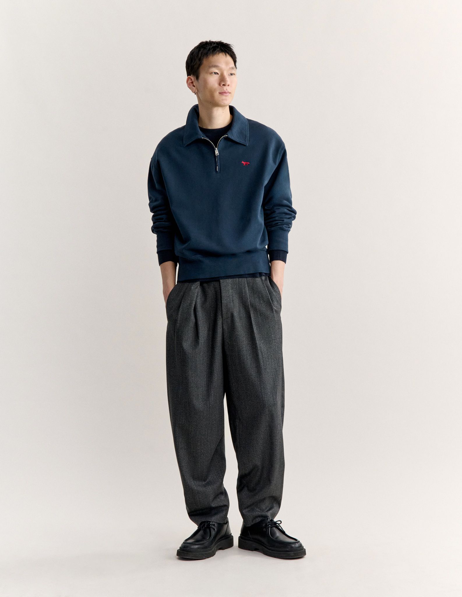 Áo sweatshirt polo nam khóa kéo Profile Fox dáng comfort