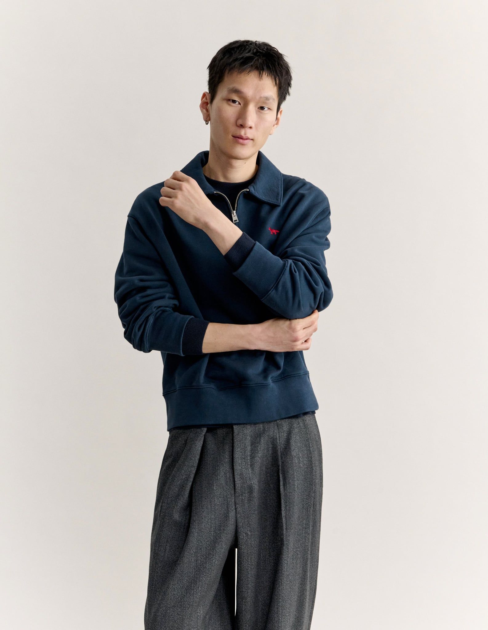 Áo sweatshirt polo nam khóa kéo Profile Fox dáng comfort