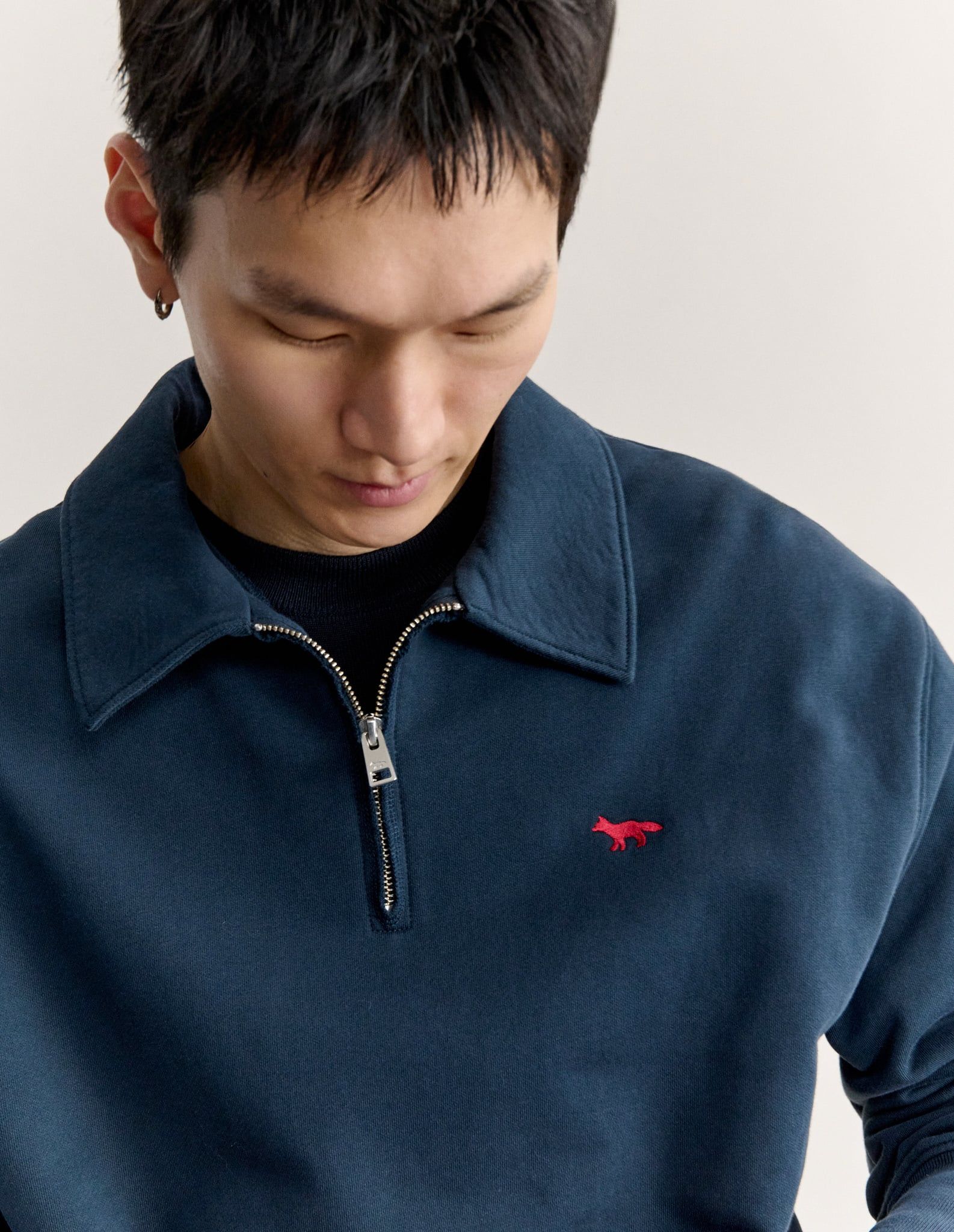 Áo sweatshirt polo nam khóa kéo Profile Fox dáng comfort