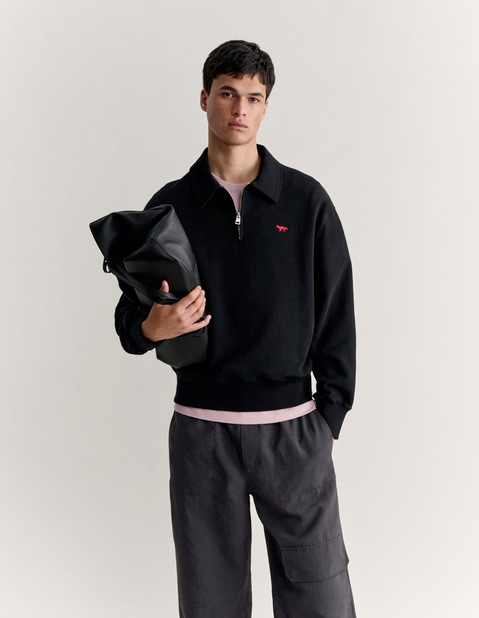 Áo sweatshirt polo nam khóa kéo Profile Fox dáng comfort
