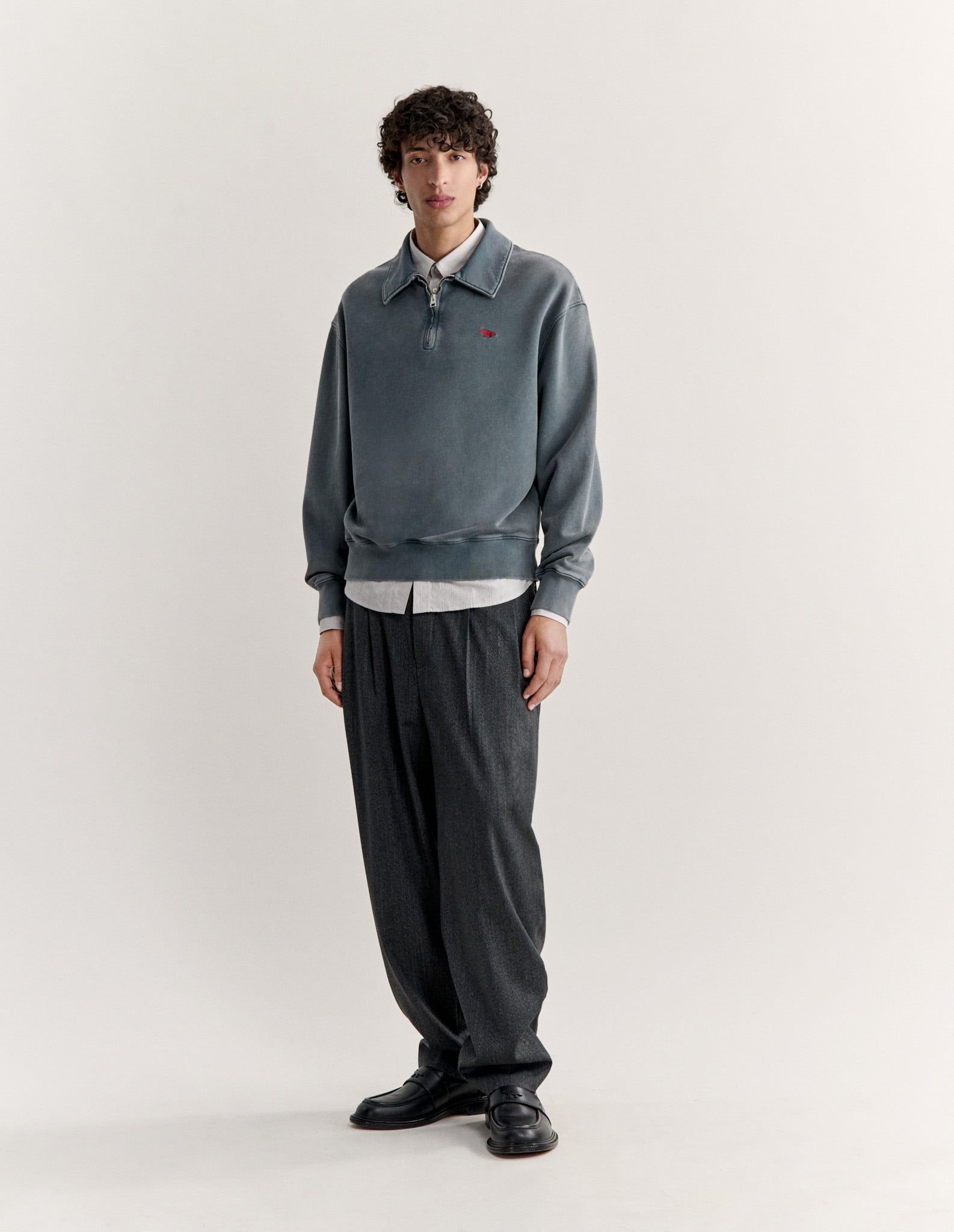 Áo sweatshirt polo nam Profile Fox phai màu dáng comfort