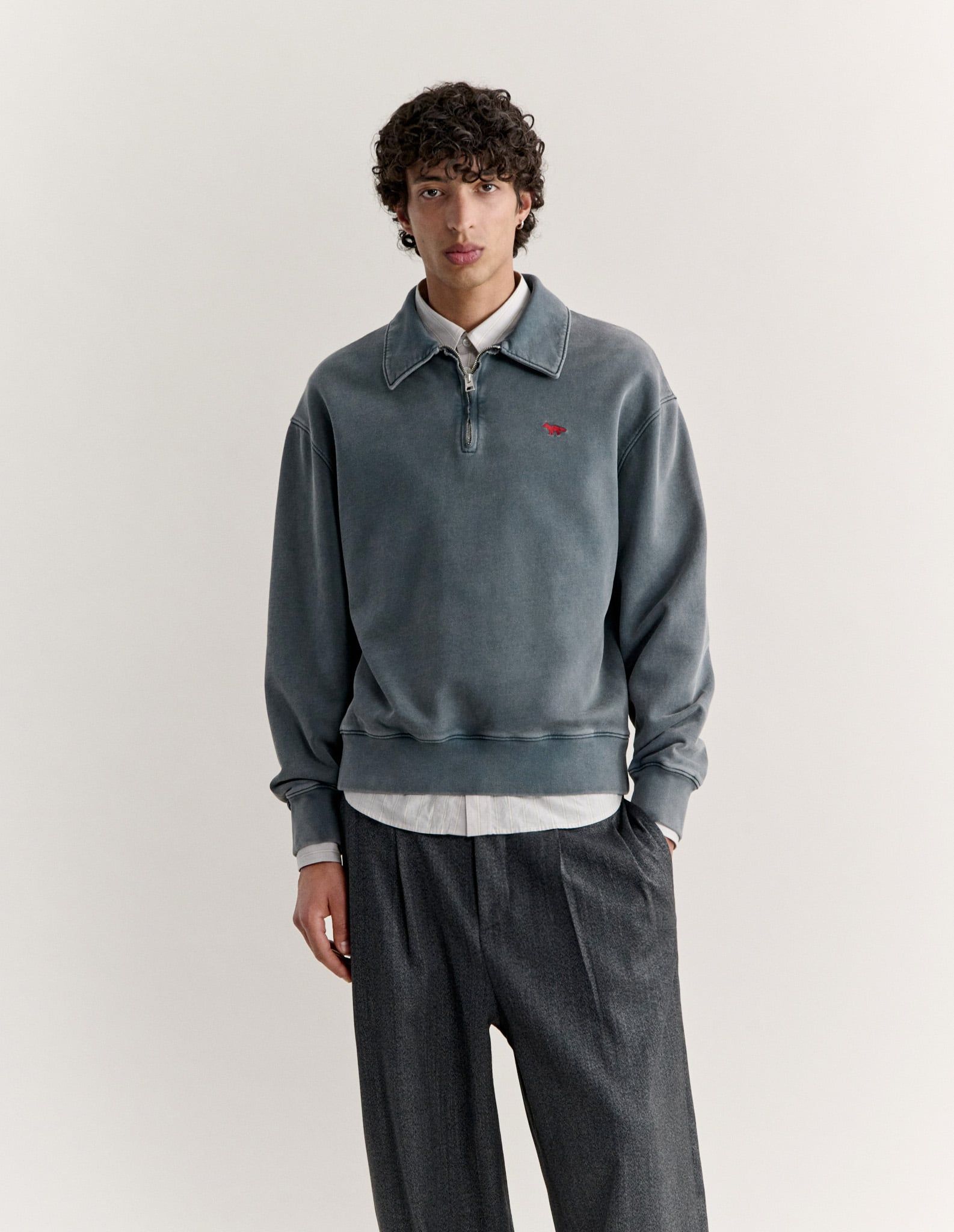 Áo sweatshirt polo nam Profile Fox phai màu dáng comfort