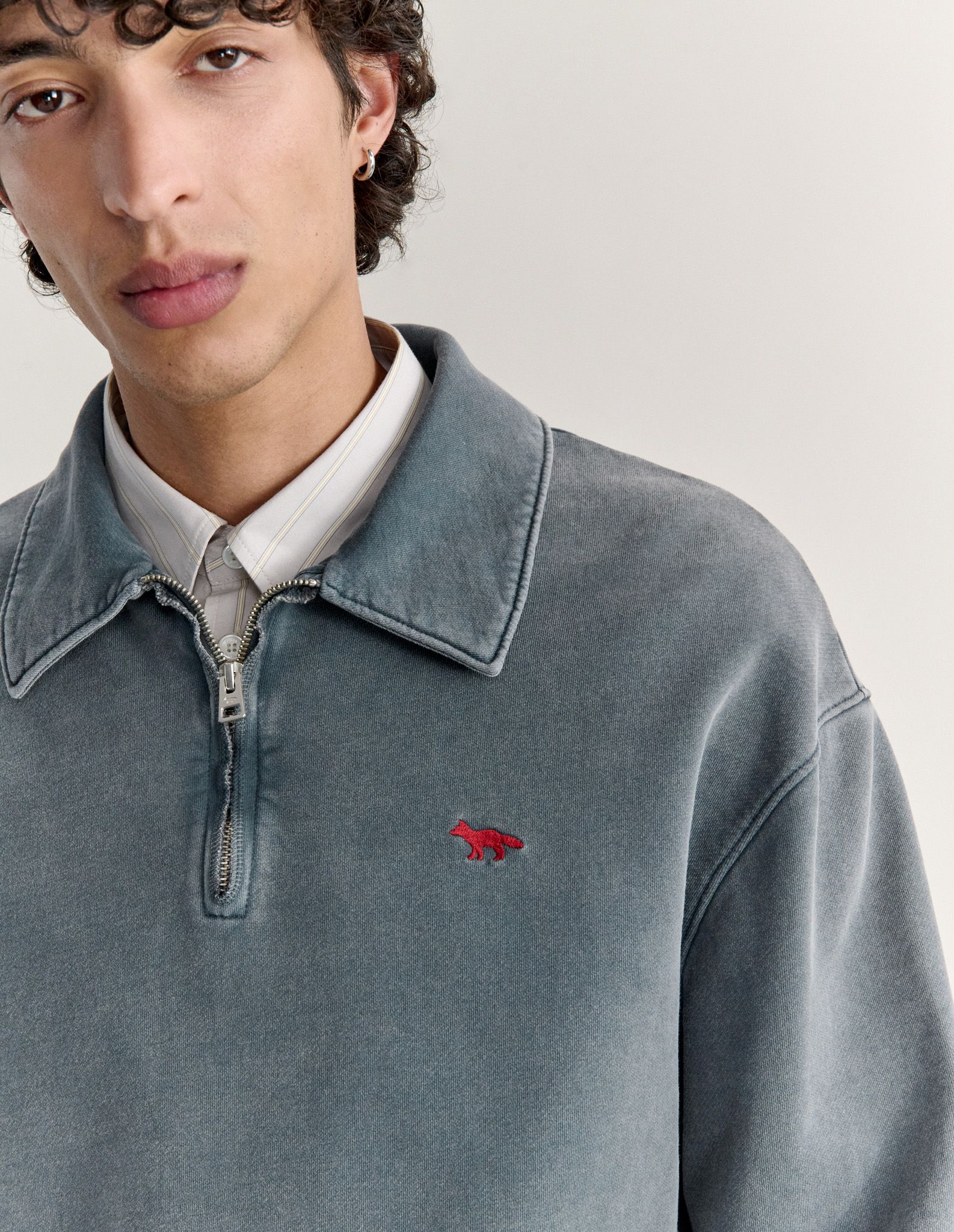 Áo sweatshirt polo nam Profile Fox phai màu dáng comfort