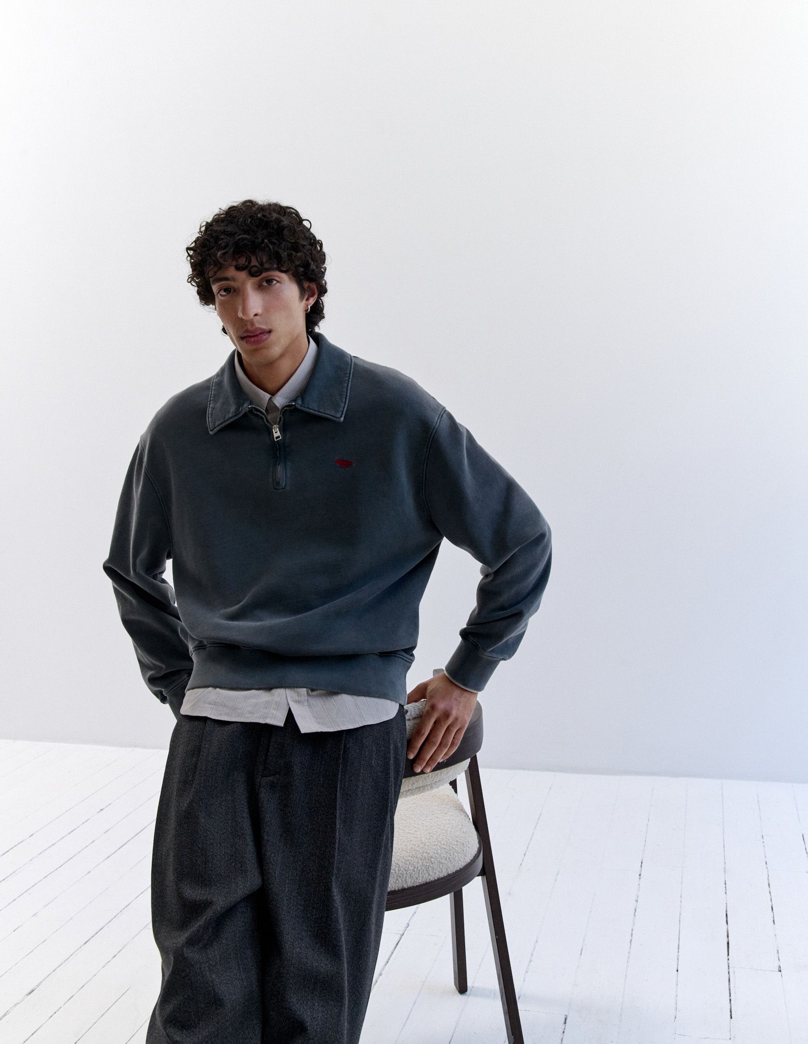 Áo sweatshirt polo nam Profile Fox phai màu dáng comfort