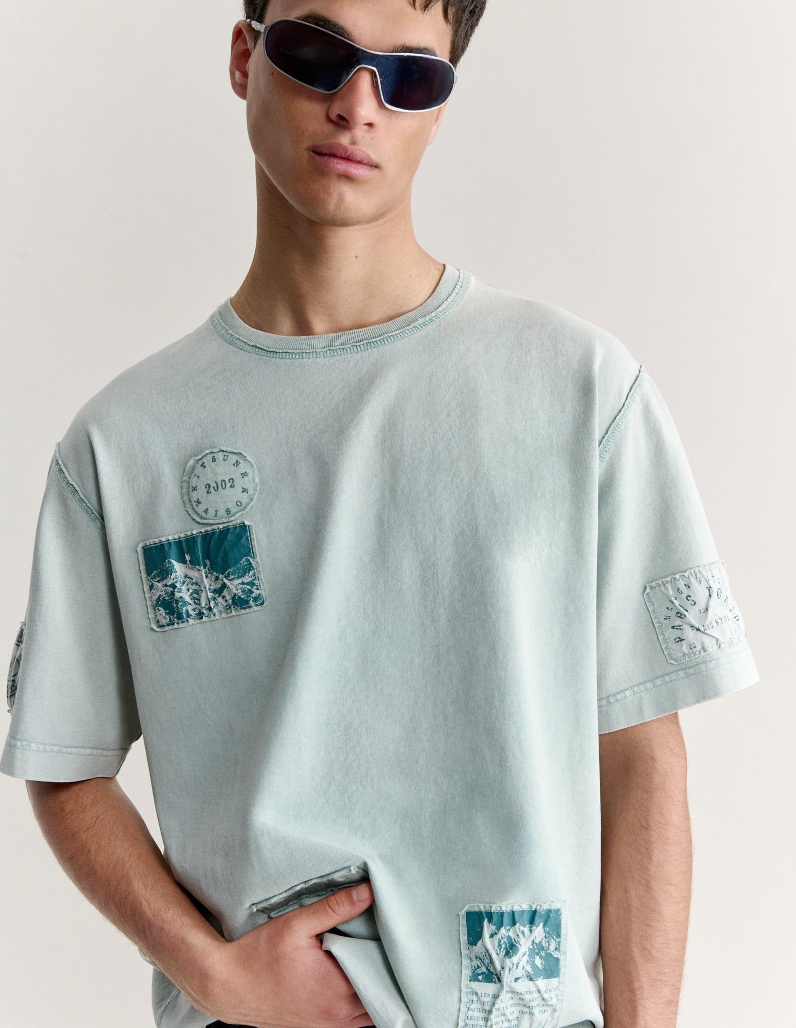 Áo thun nam Shadow Print phai màu dáng oversize