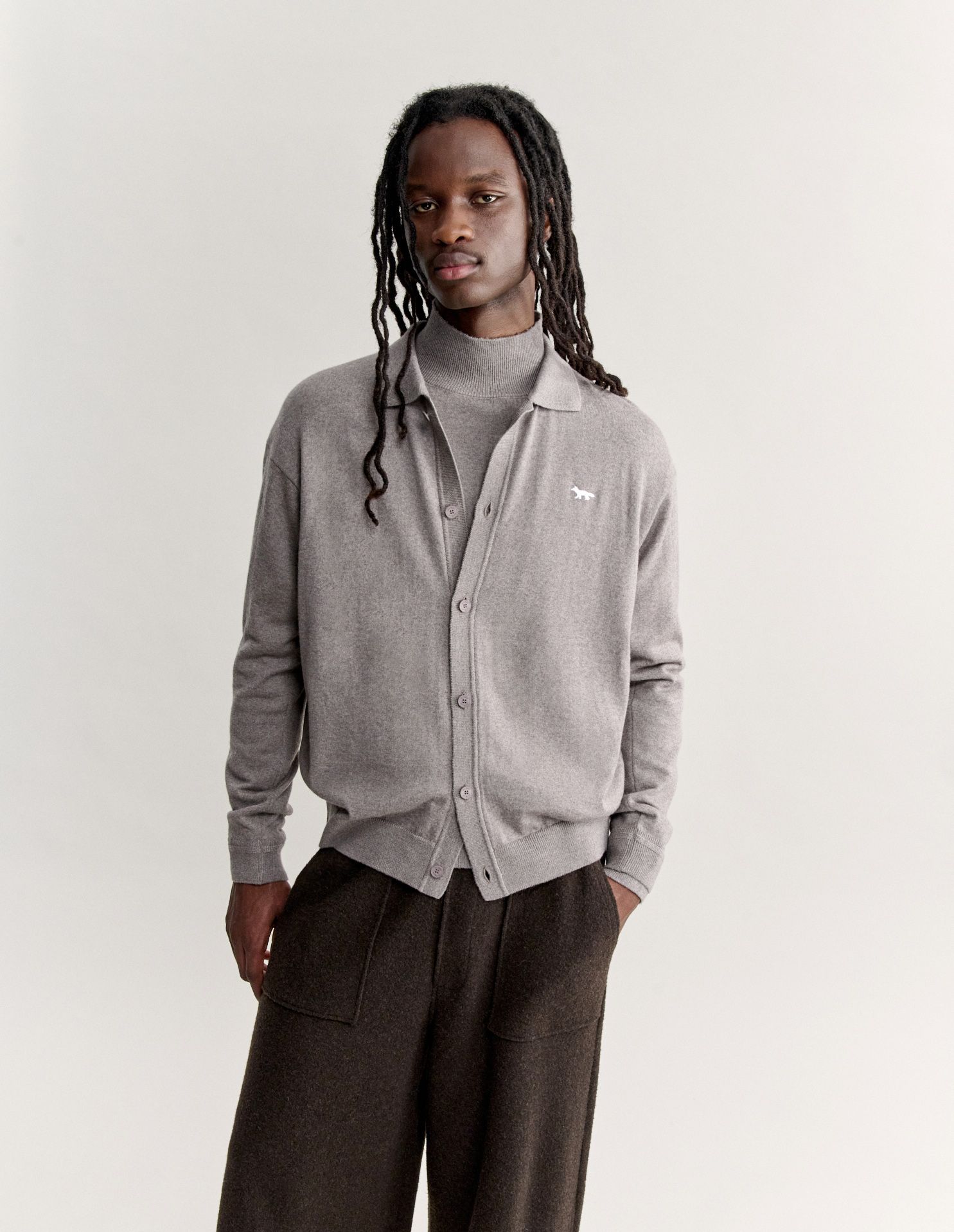 Maison Kitsuné - Áo cardigan polo nam Profile Fox dáng comfort
