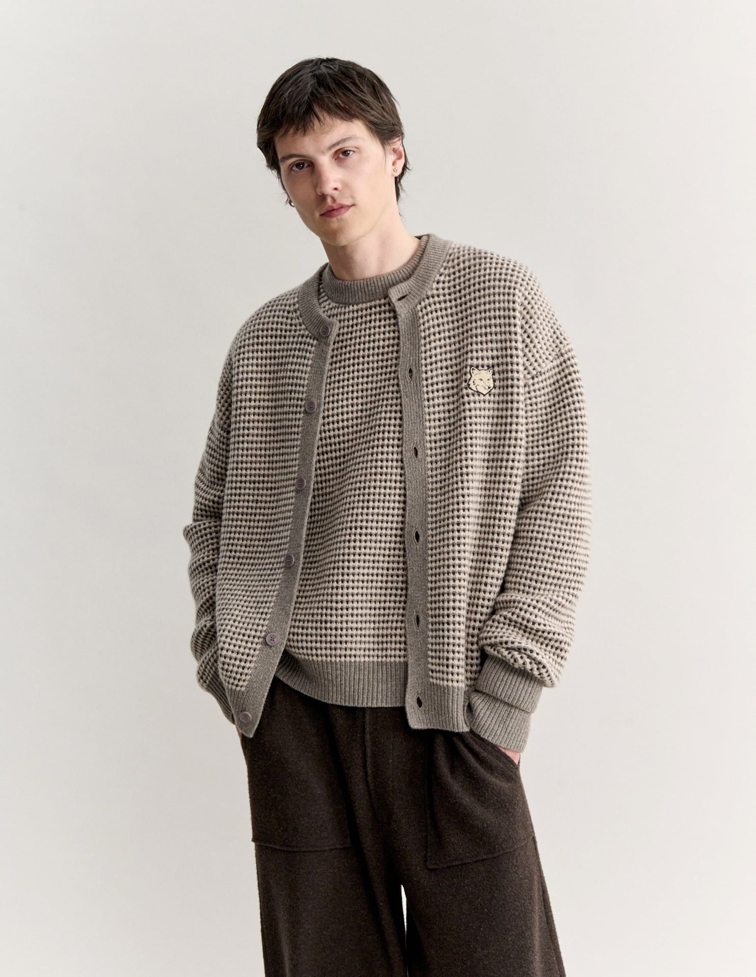 Áo cardigan nam Fox Head dệt waffle dáng comfort