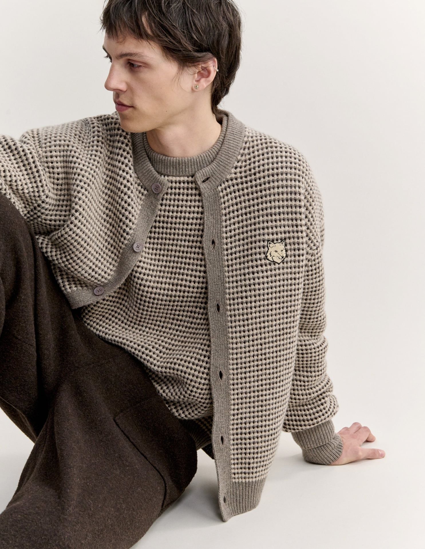 Áo cardigan nam Fox Head dệt waffle dáng comfort