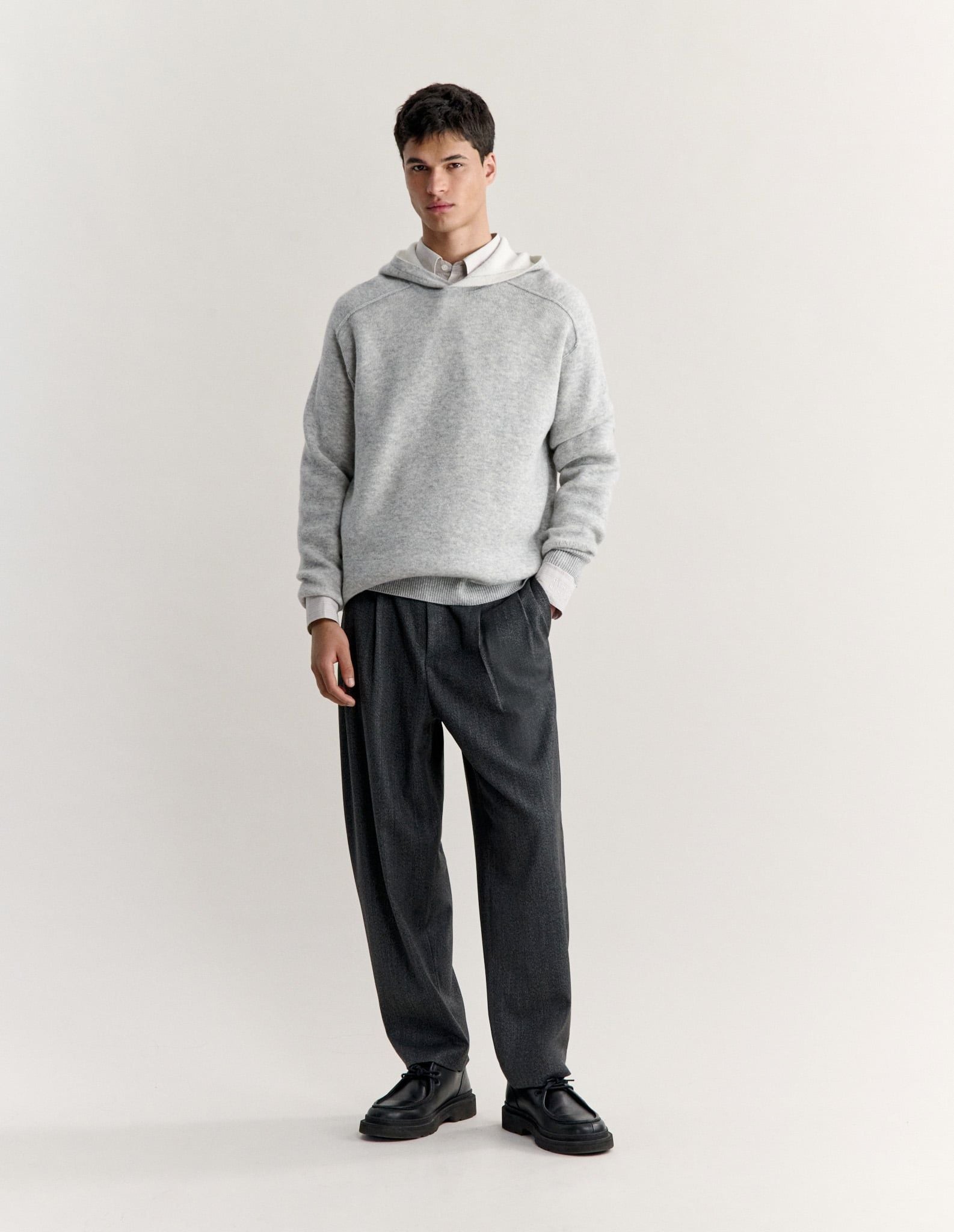 Áo hoodie nam len cashmere hai mặt dáng comfort