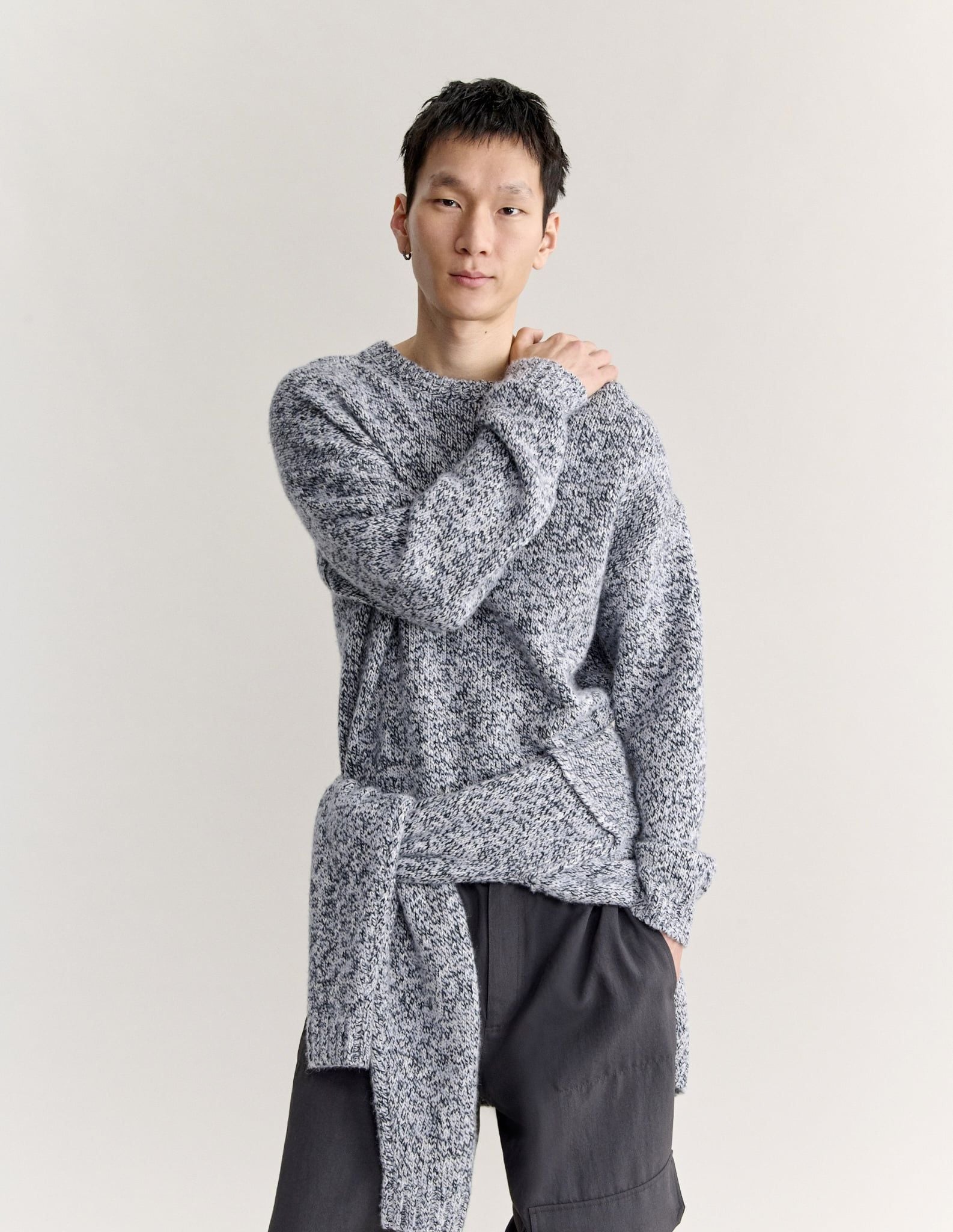Áo len nam alpaca pha mouliné dáng comfort