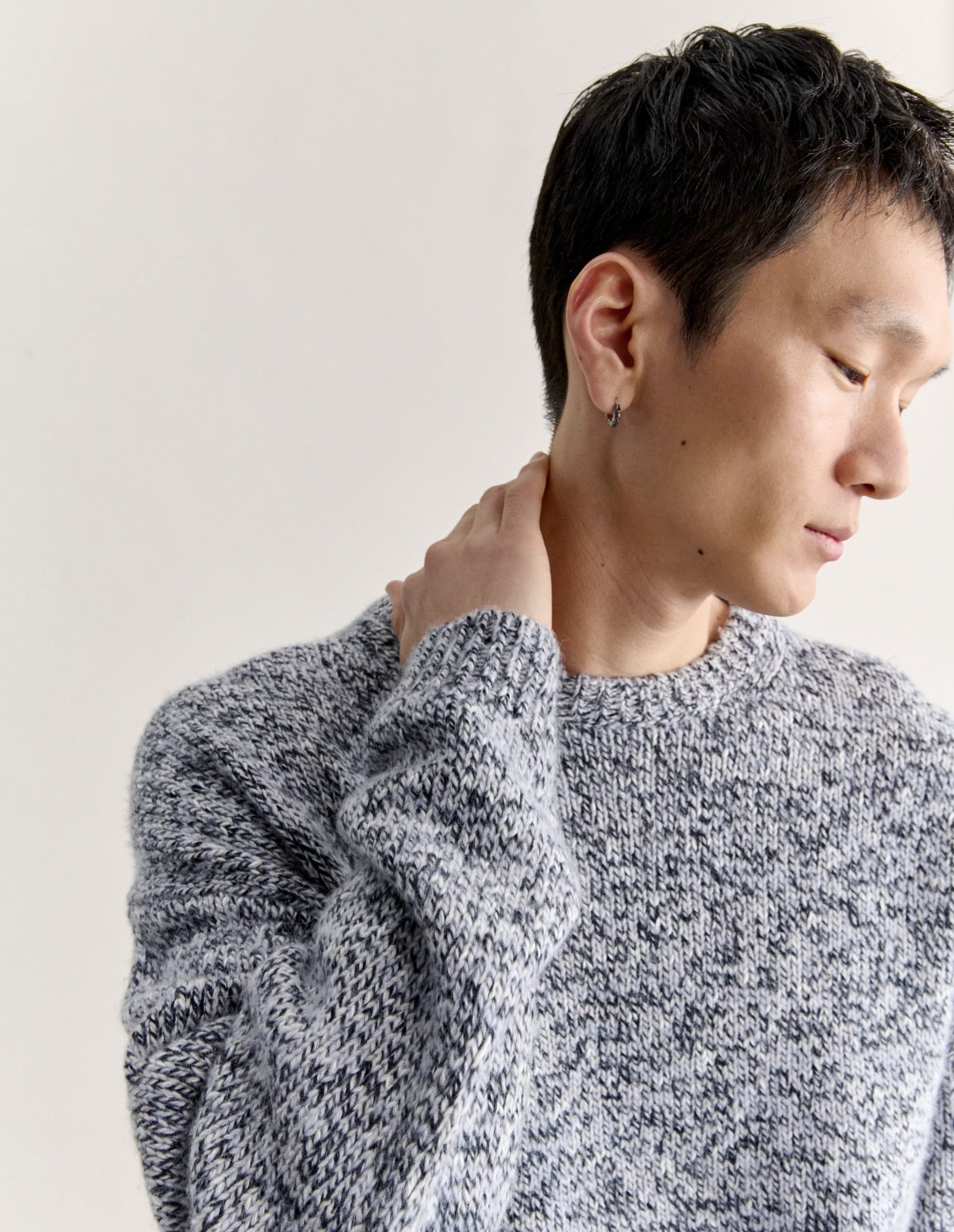 Áo len nam alpaca pha mouliné dáng comfort