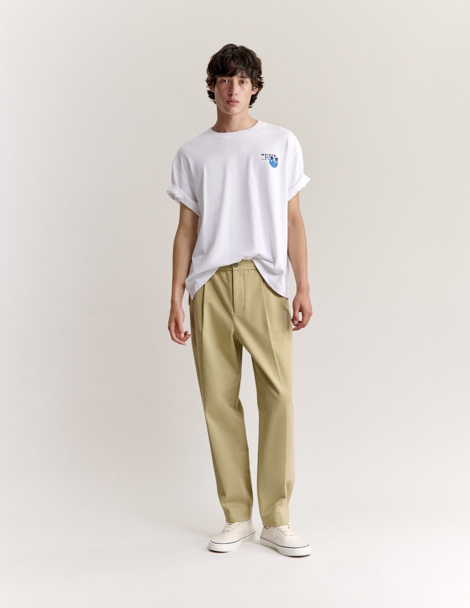 Maison Kitsuné - Quần cotton nam xếp ly cạp thun dáng relaxed