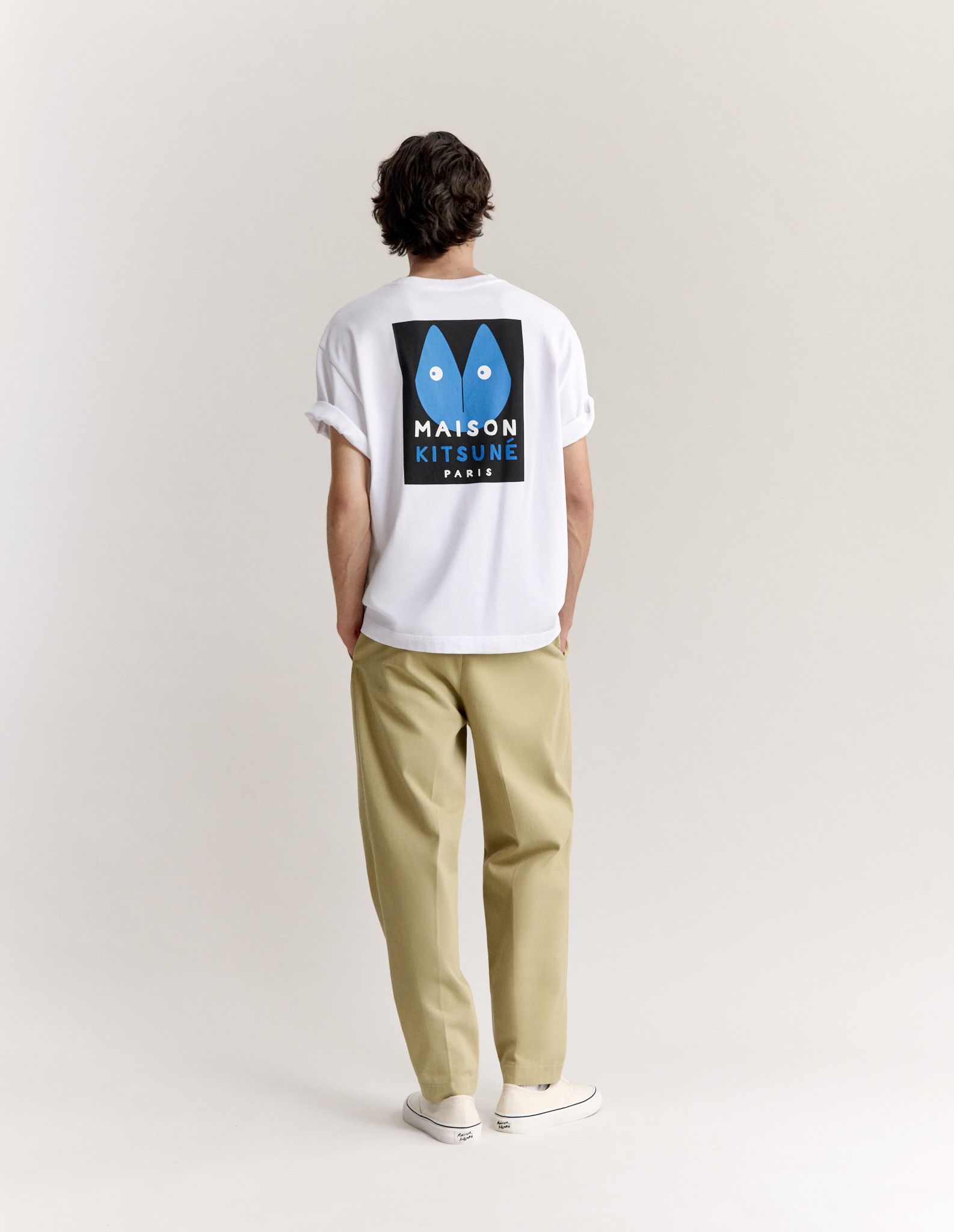 Maison Kitsuné - Quần cotton nam xếp ly cạp thun dáng relaxed