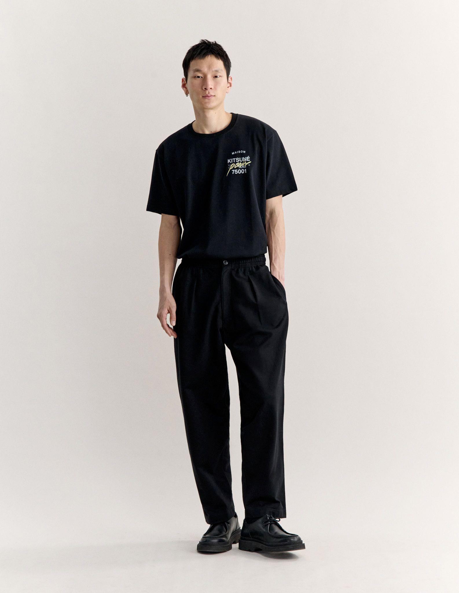 Maison Kitsuné - Quần cotton nam xếp ly cạp thun dáng relaxed