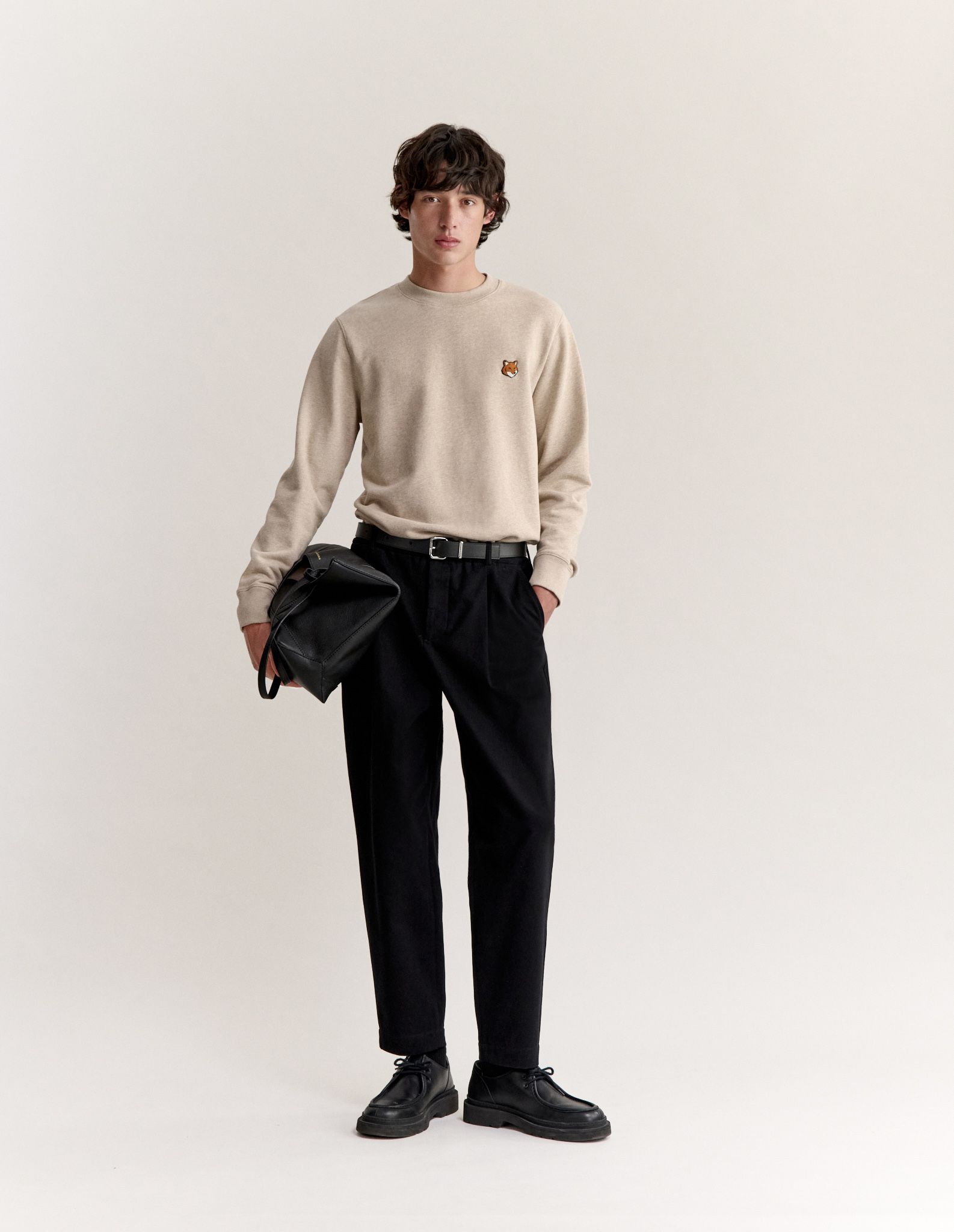 Maison Kitsuné - Quần cotton nam xếp ly cạp thun dáng relaxed