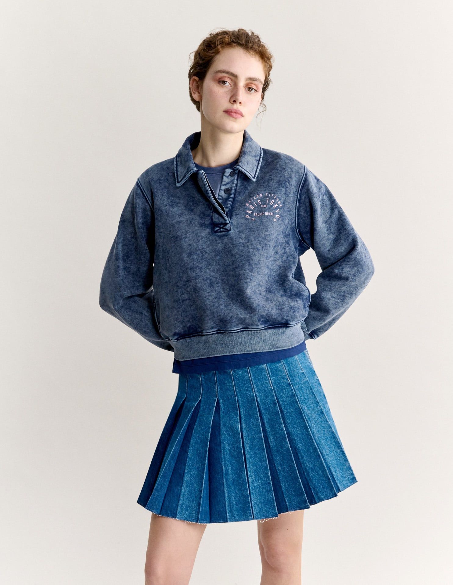 Chân váy mini nữ denim xếp ly