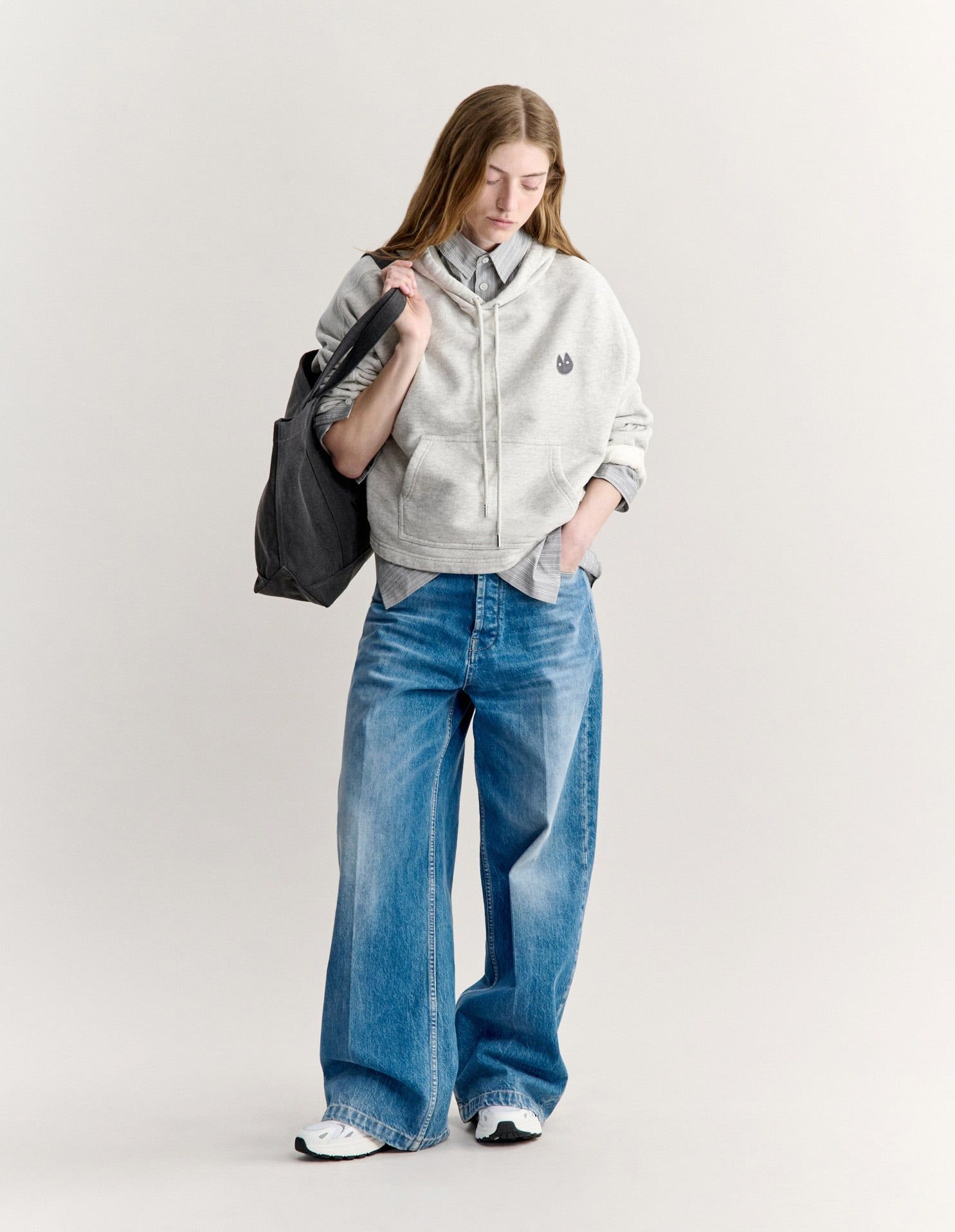 Áo hoodie nữ Fortune Fox melange dáng boxy