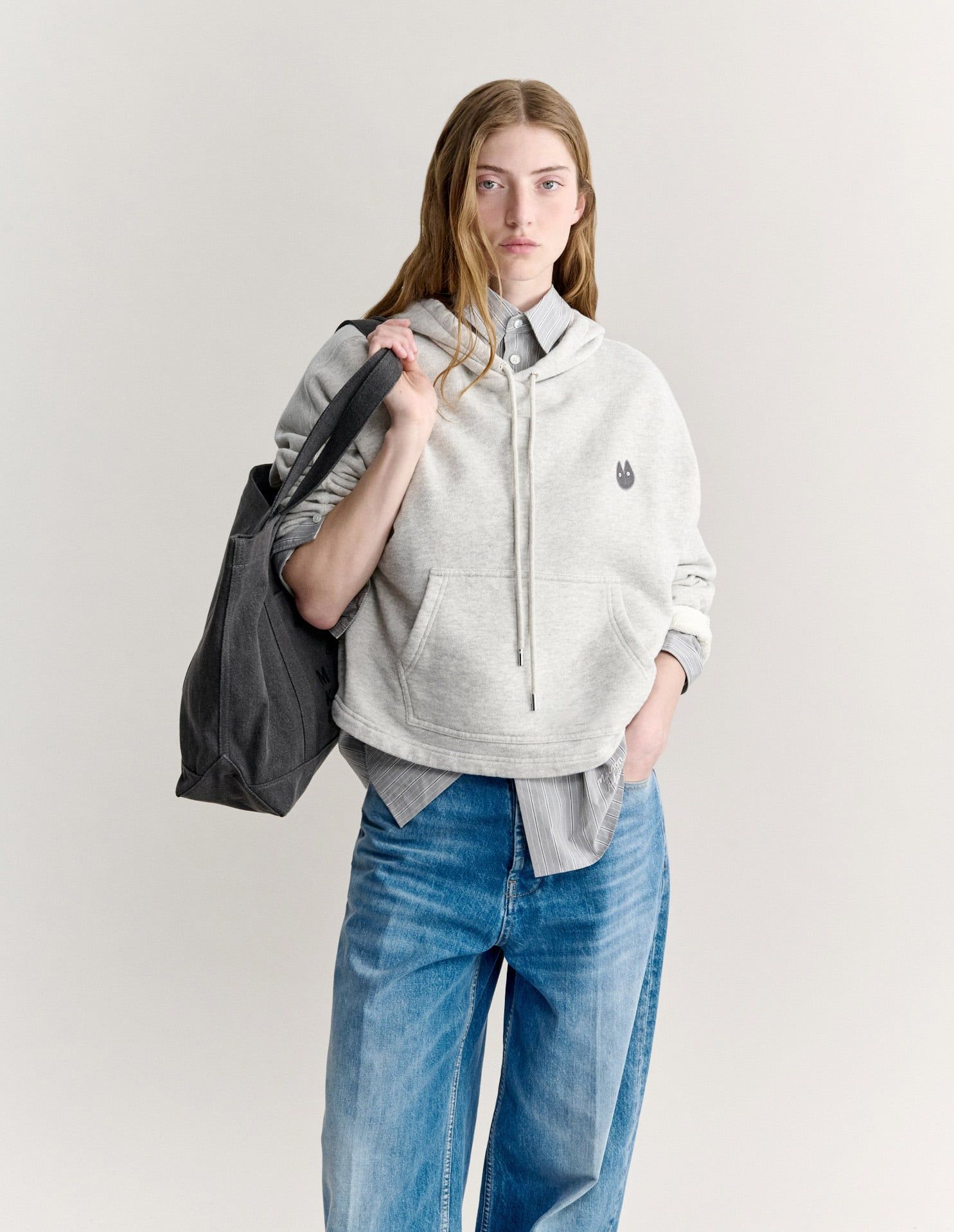 Áo hoodie nữ Fortune Fox melange dáng boxy
