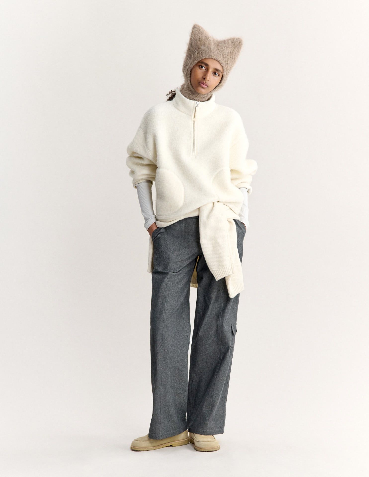 Áo khoác sherpa nữ Popover dáng boxy