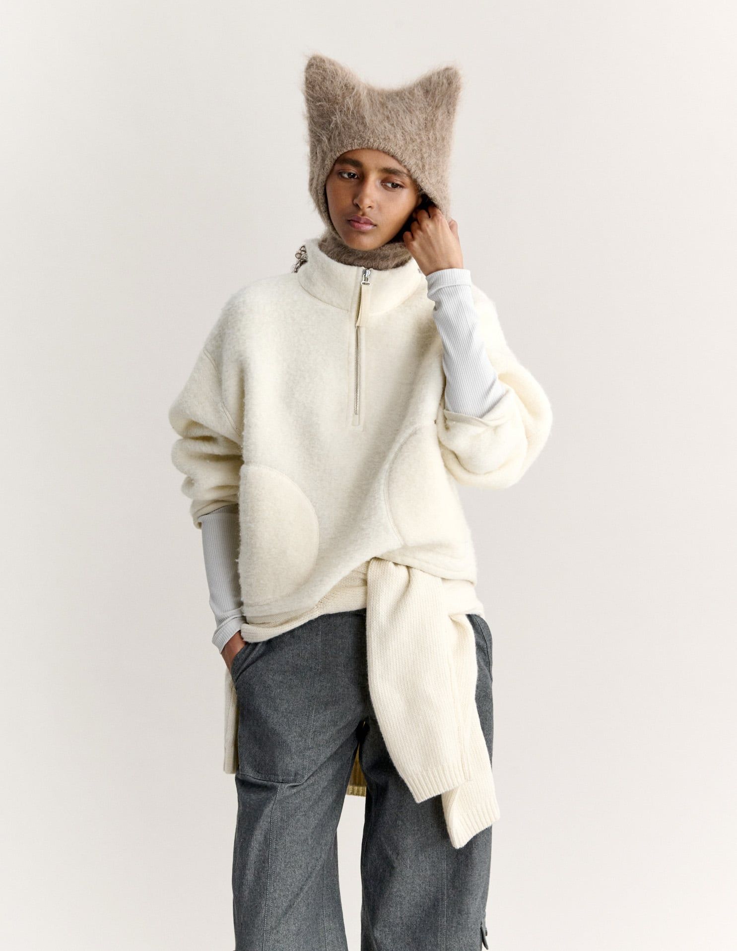 Áo khoác sherpa nữ Popover dáng boxy