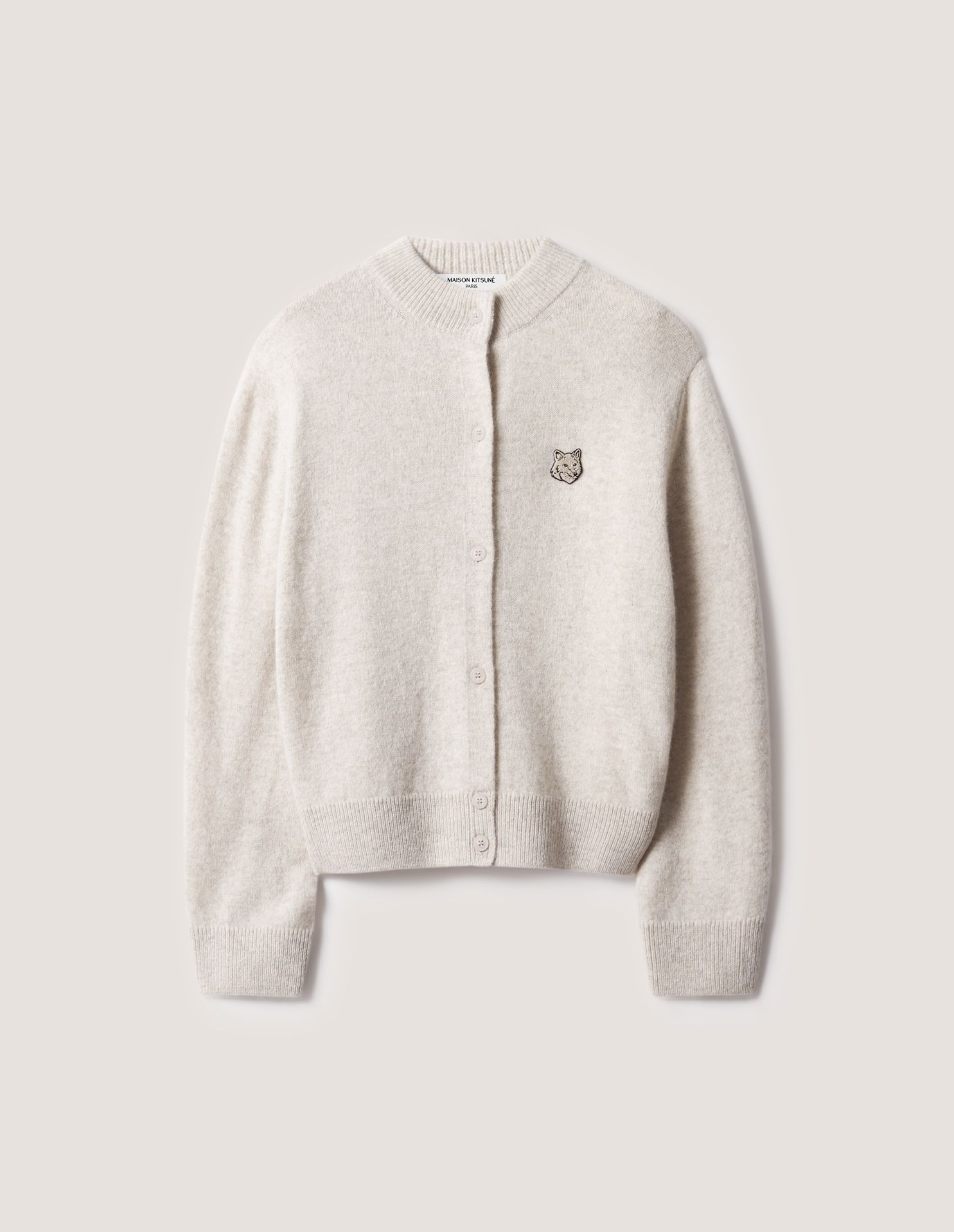 Áo cardigan nữ len lông cừu lambswool Fox Head cổ cao dáng boxy