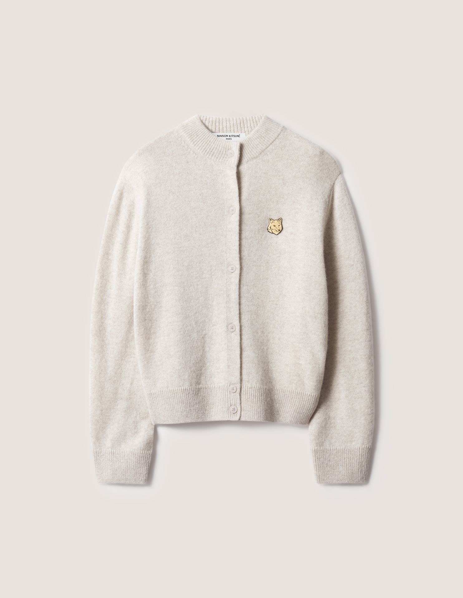 Áo cardigan nữ len lông cừu lambswool Fox Head cổ cao dáng boxy