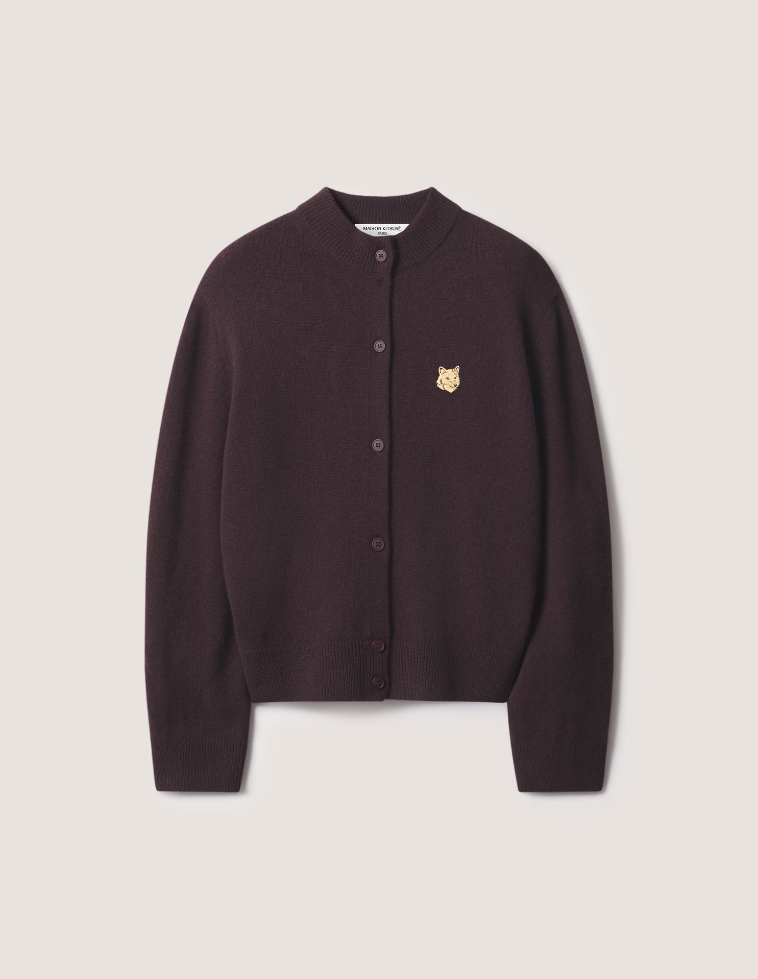 Áo cardigan nữ len lông cừu lambswool Fox Head cổ cao dáng boxy