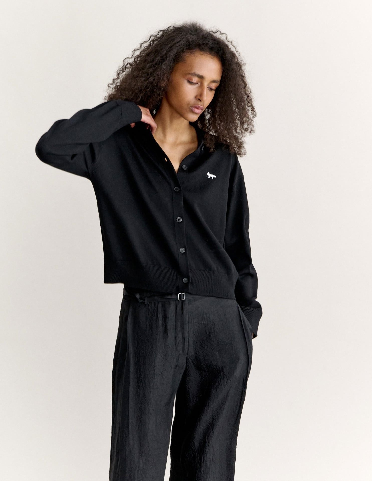 Áo cardigan polo nữ Profile Fox len merino dáng relaxed
