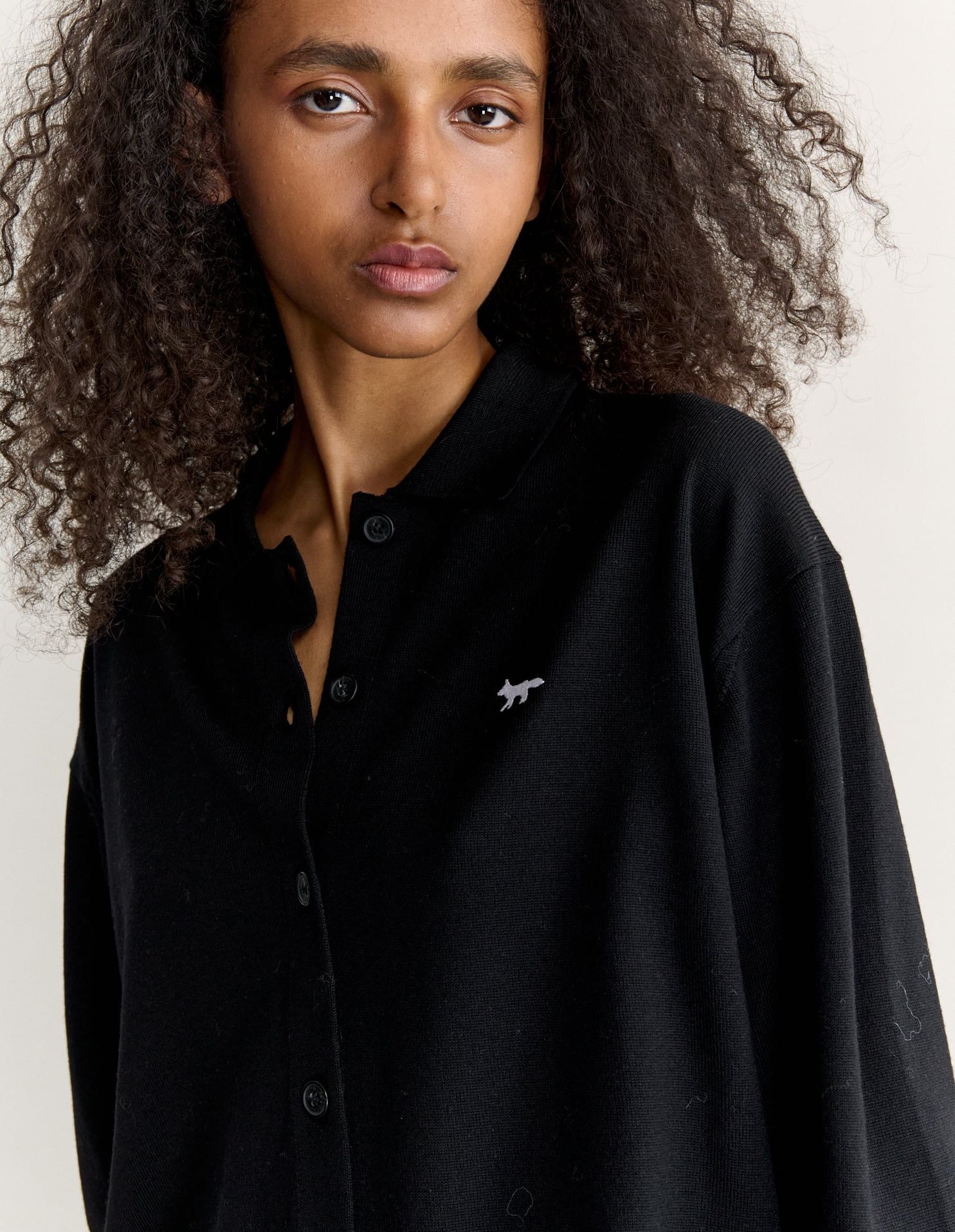 Áo cardigan polo nữ Profile Fox len merino dáng relaxed