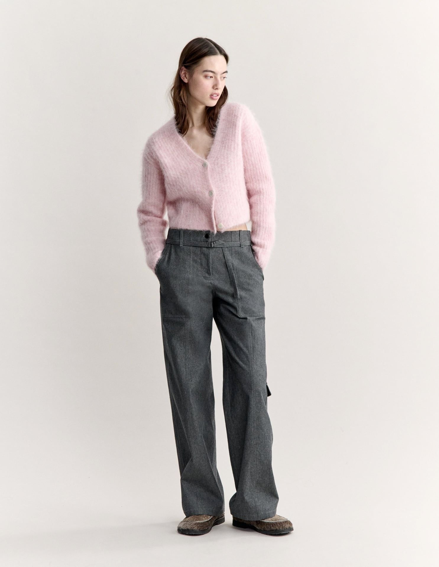 Áo cardigan nữ alpaca xù mềm dáng cropped