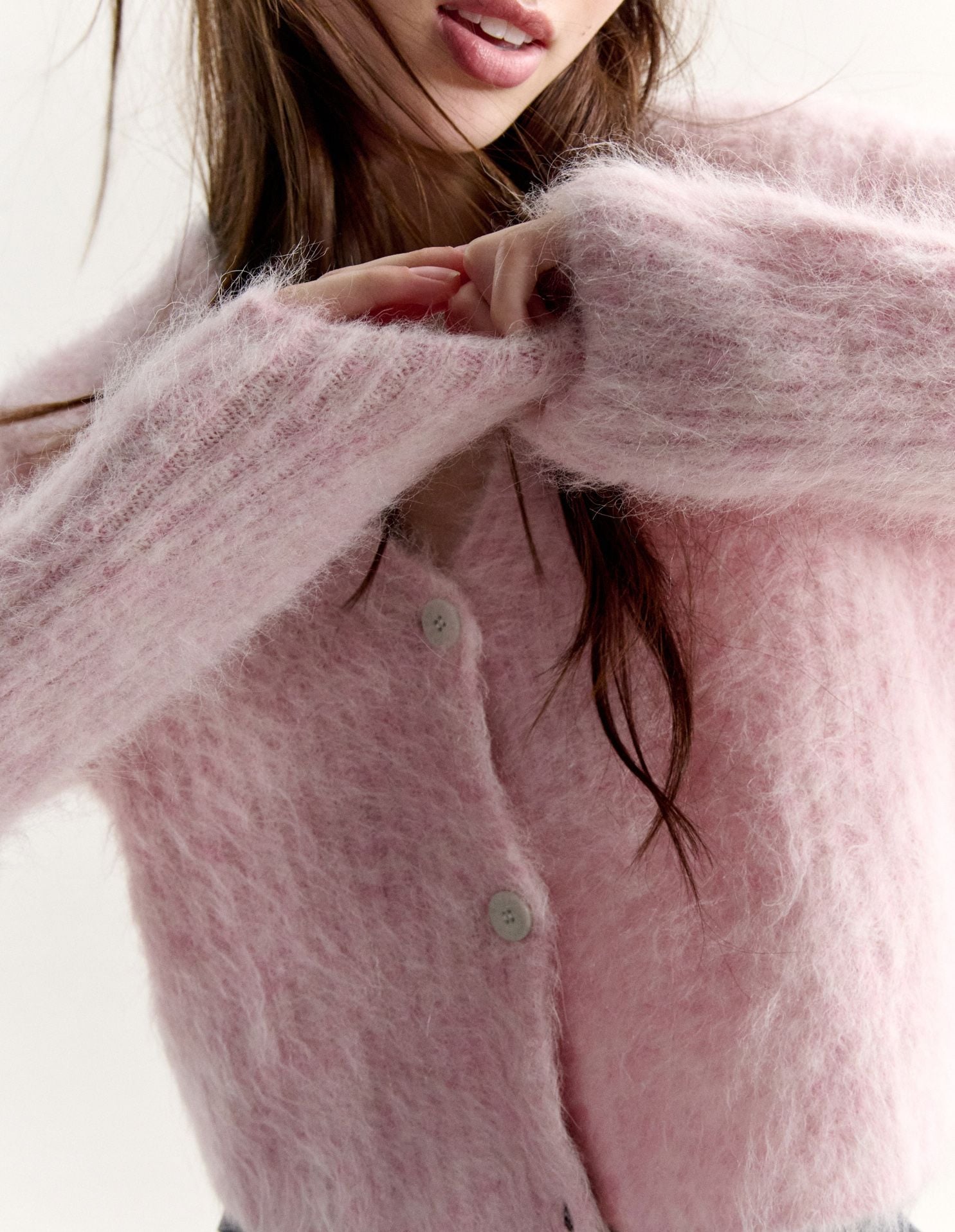 Áo cardigan nữ alpaca xù mềm dáng cropped