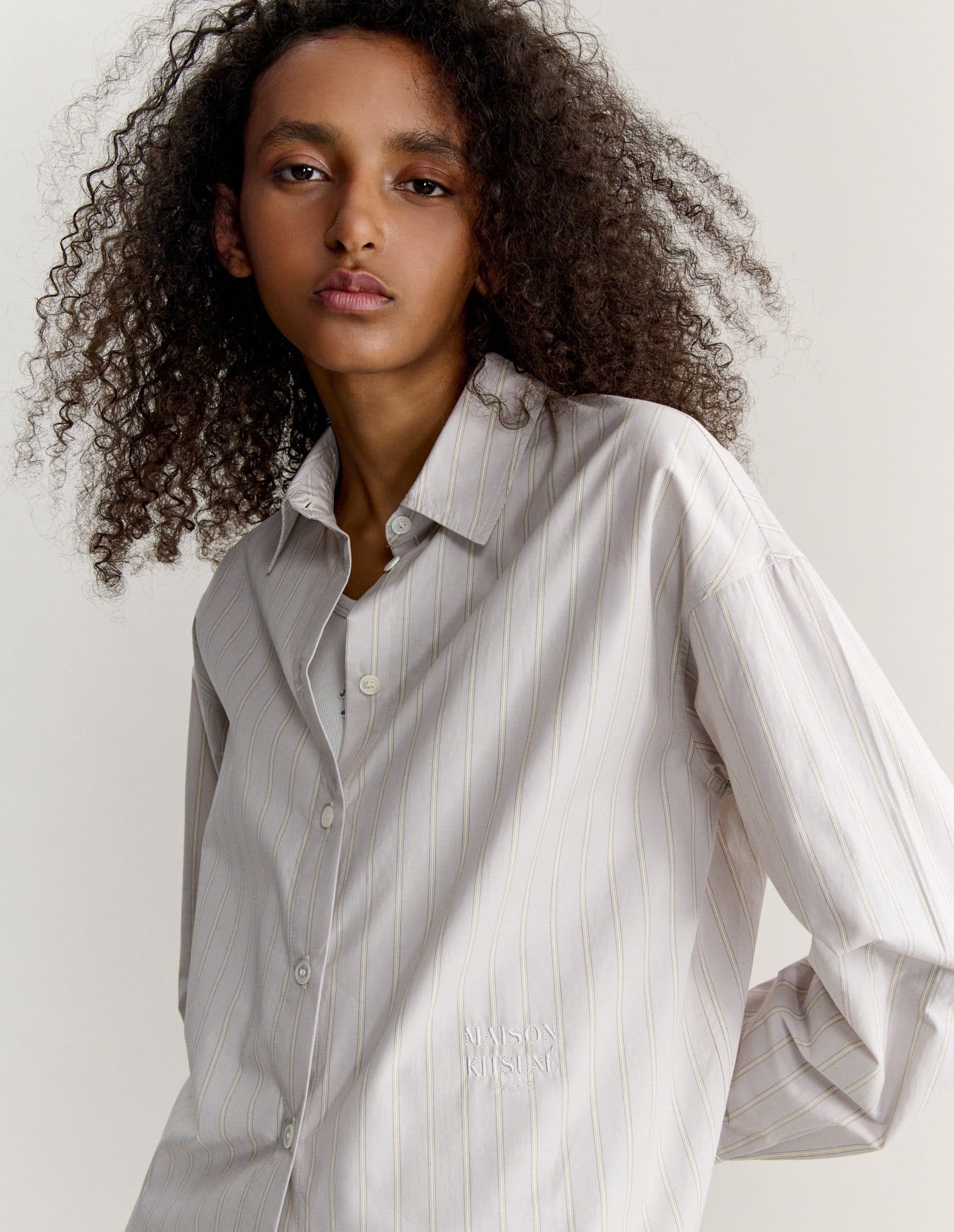 Áo sơ mi nữ sọc cotton poplin dáng casual