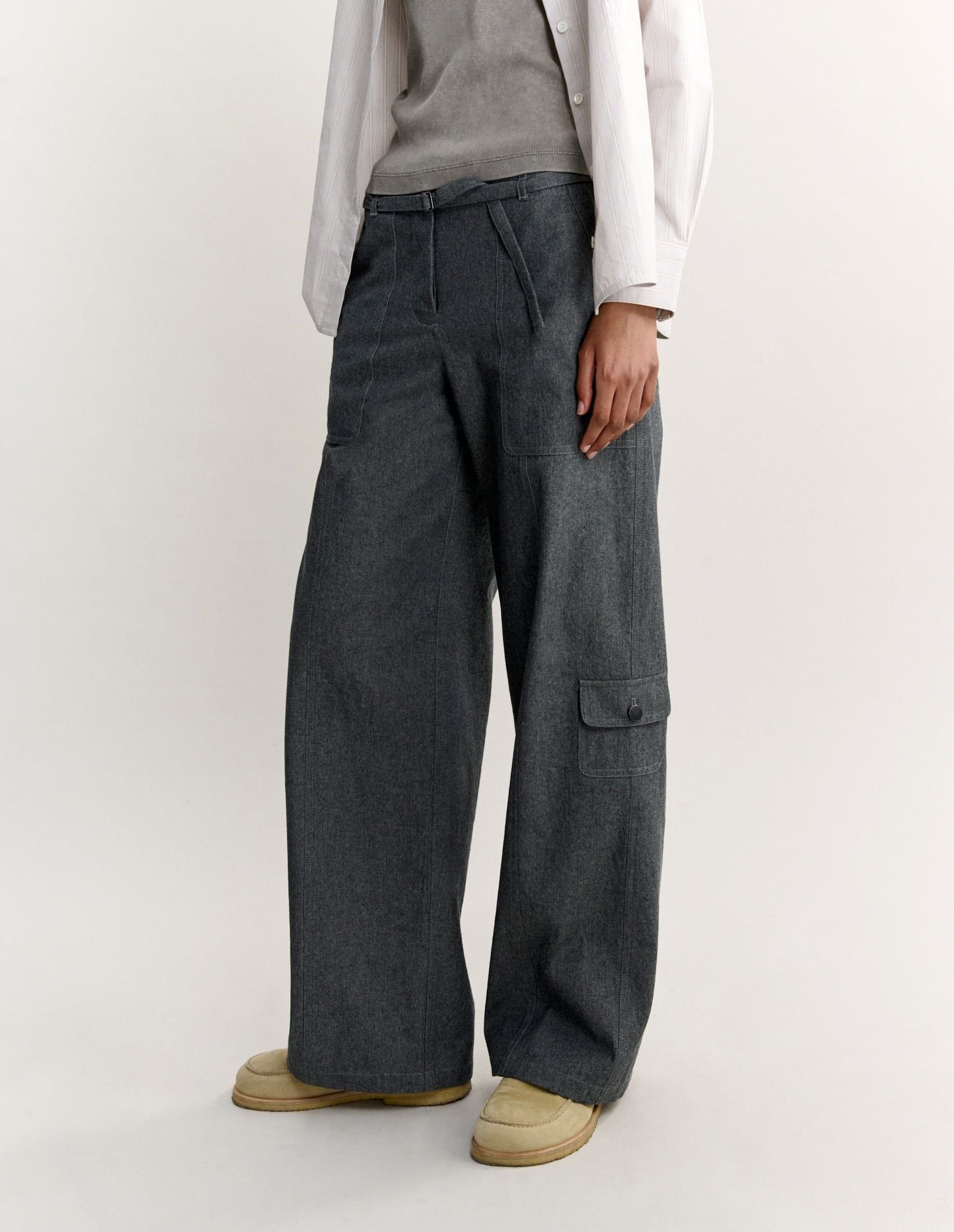 Quần cargo nữ cotton canvas phai màu