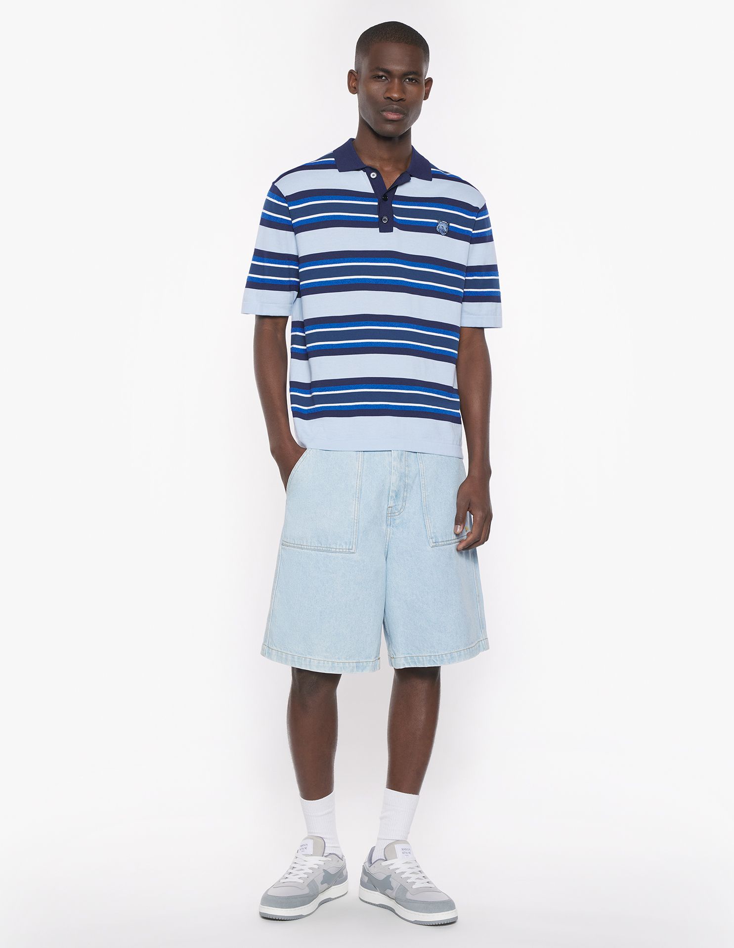 Maison Kitsuné - Áo polo Bold Fox Head Fine Gauge Striped dáng Comfort