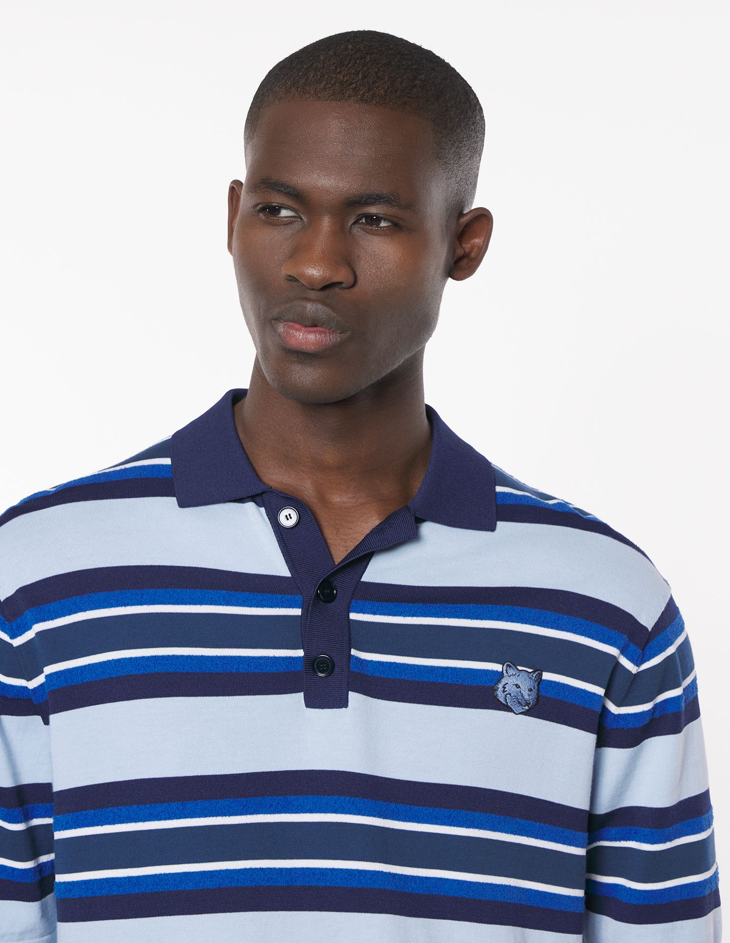 Maison Kitsuné - Áo polo Bold Fox Head Fine Gauge Striped dáng Comfort
